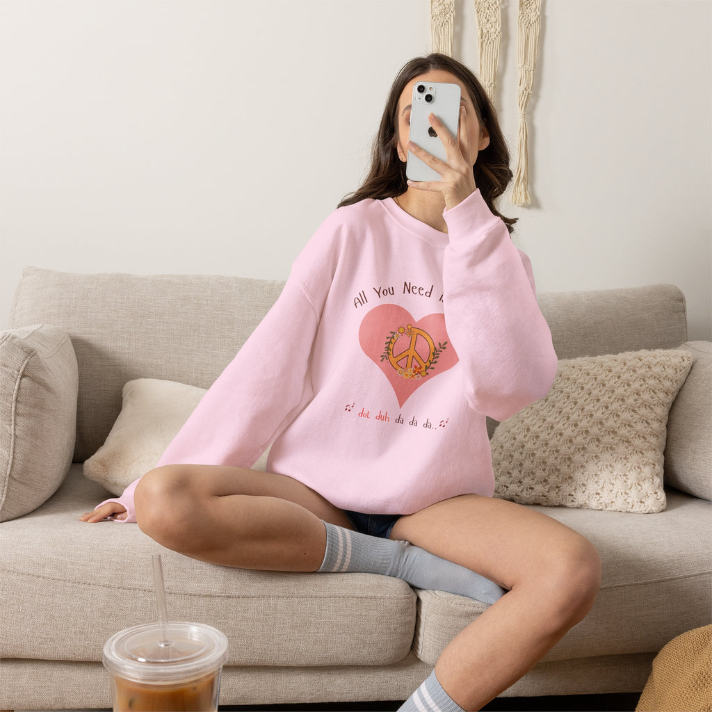 Peace and Love:  Retro All You Need is Love Sweatshirt -- For Her