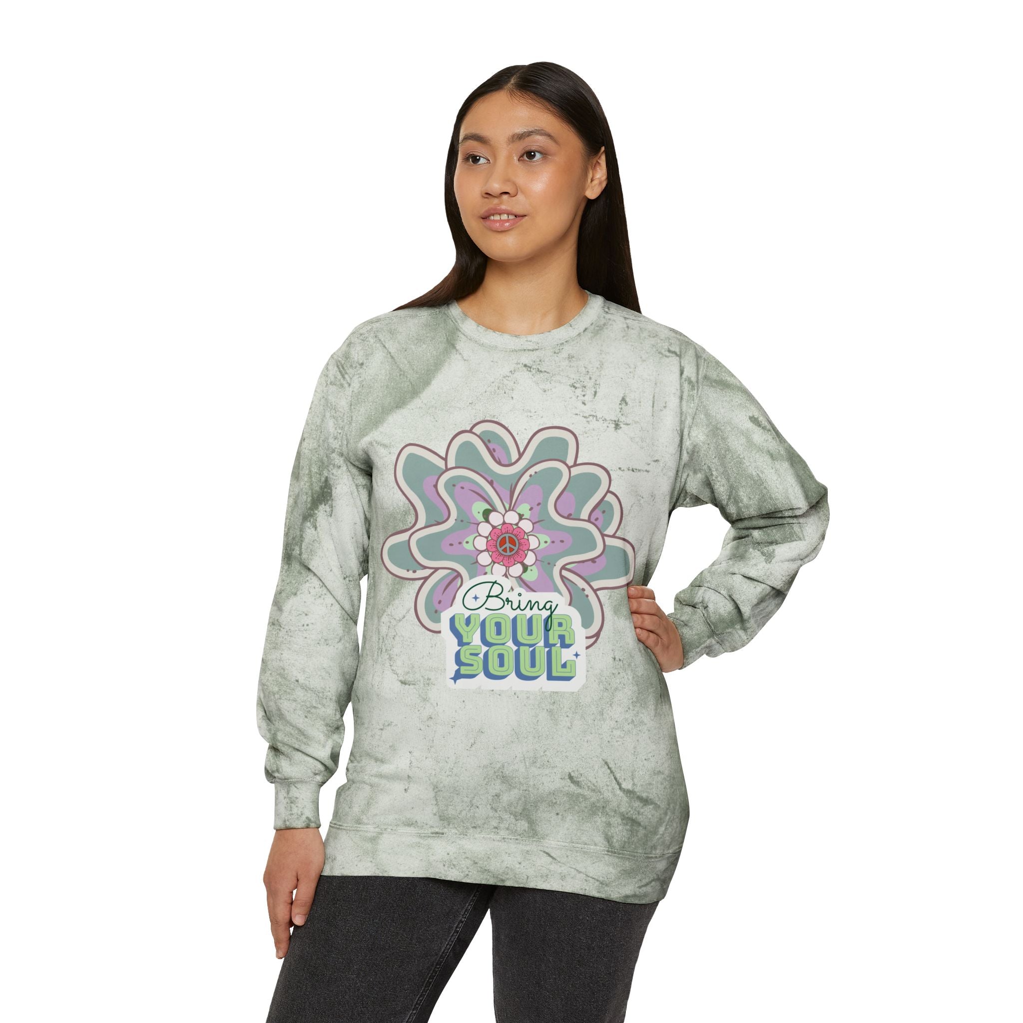 Tie-Dye Flower Crewneck Sweatshirt - Inspiring Her 70's Peace and Love