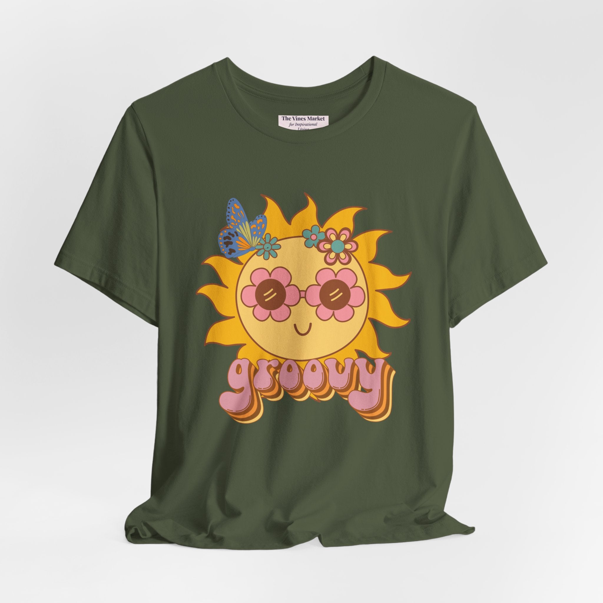 Groovy Sunflower Tee — 70s Retro Sun Graphic T-Shirt