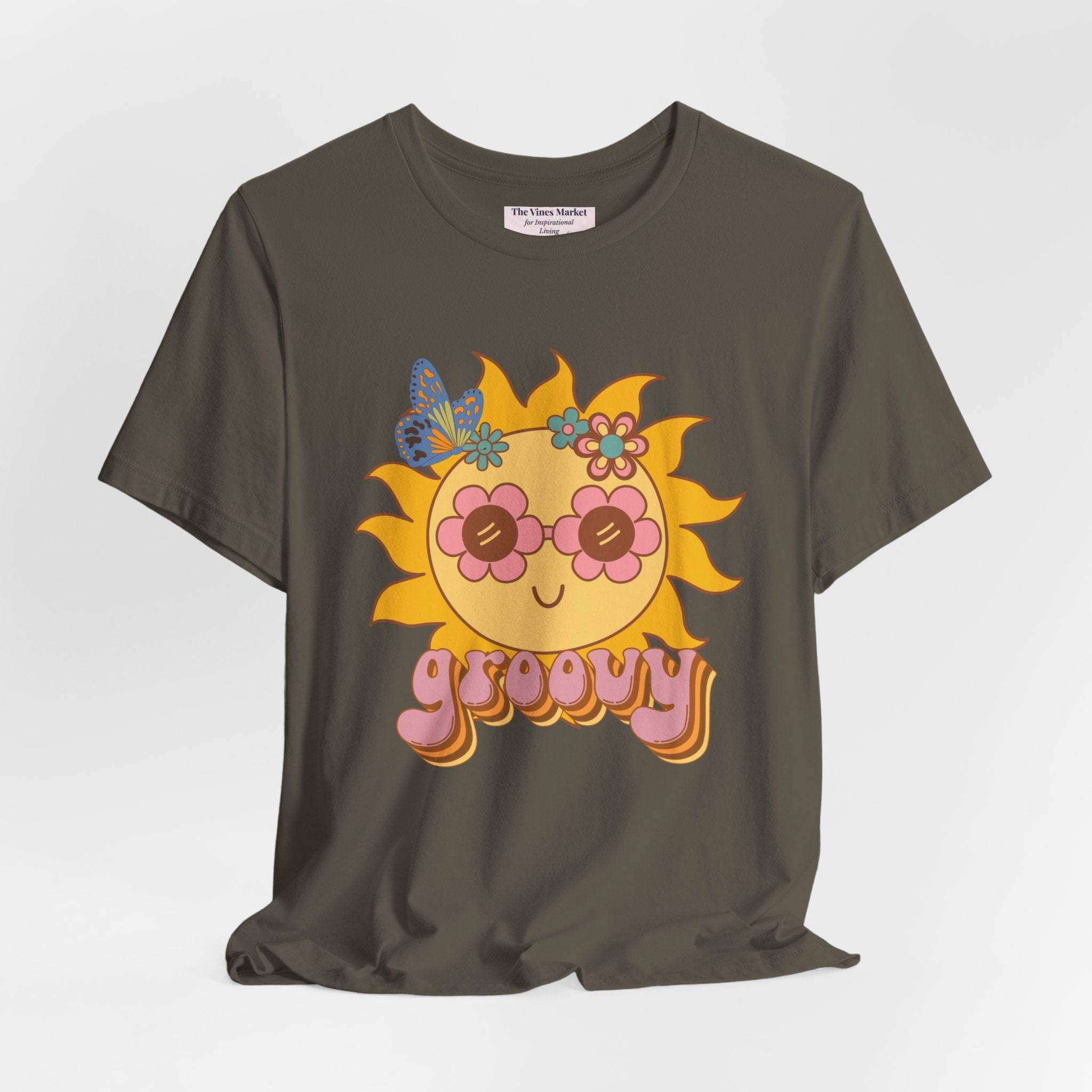 Groovy Sunflower Tee — 70s Retro Sun Graphic T-Shirt