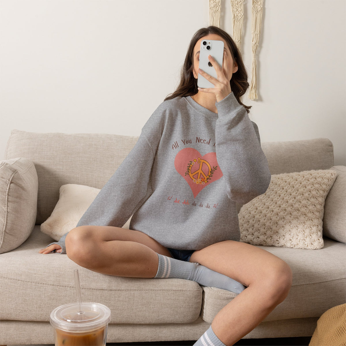 Peace and Love:  Retro All You Need is Love Sweatshirt -- For Her
