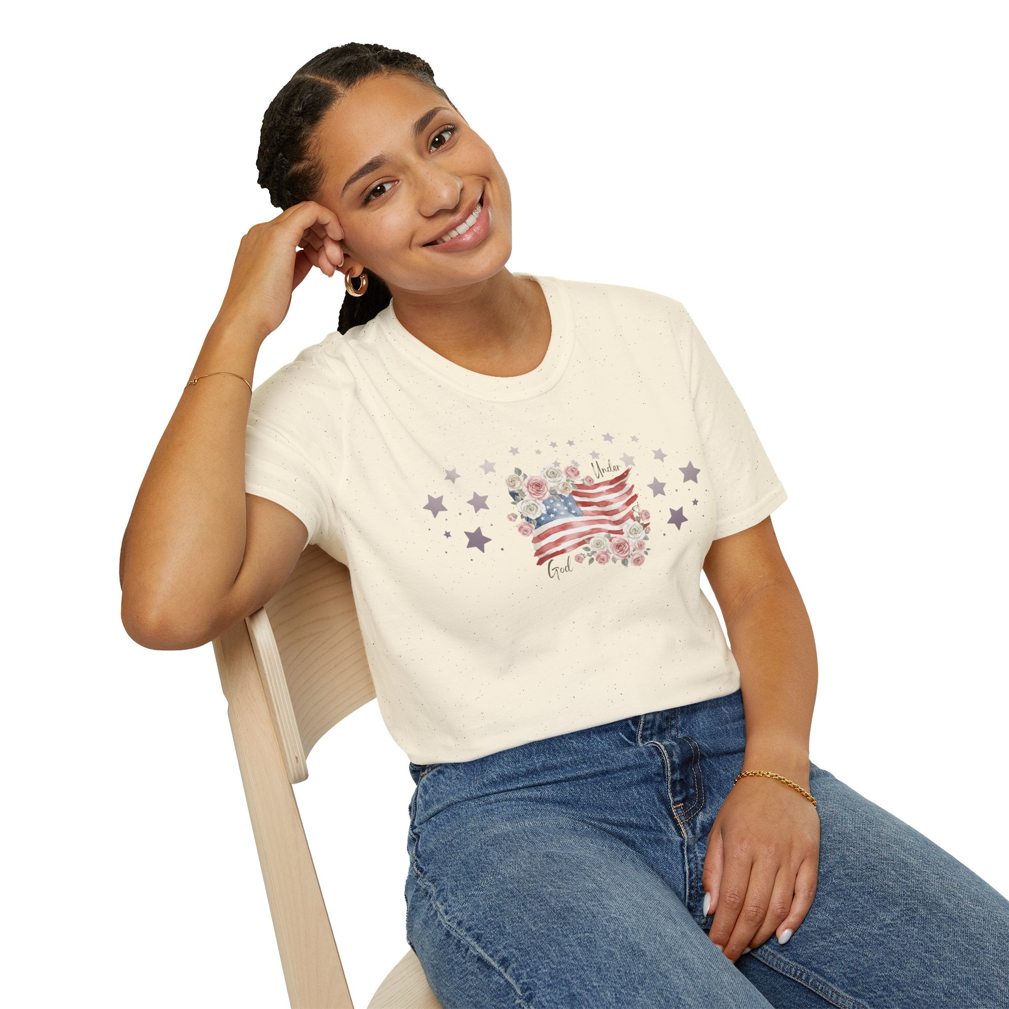 Under God | Watercolor Flag & Roses Women’s Tee