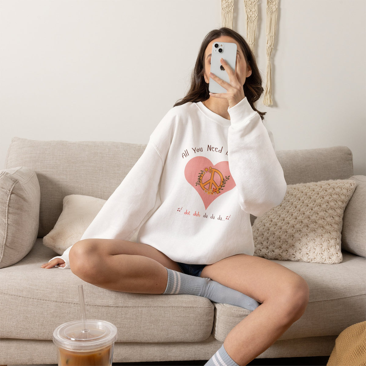 Peace and Love:  Retro All You Need is Love Sweatshirt -- For Her