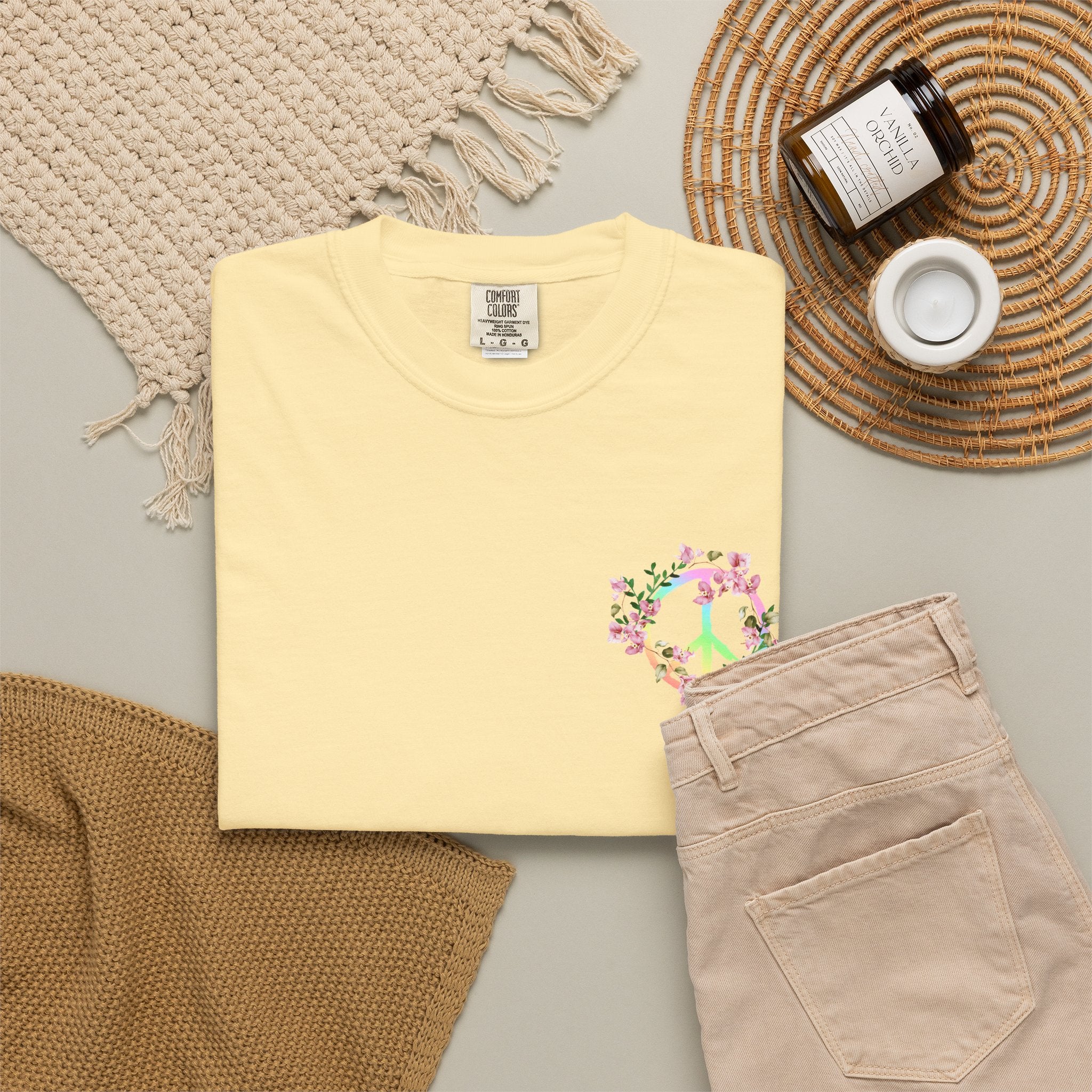 Signature Peace & Love Floral T-Shirt — Pastel Peace Sign Graphic