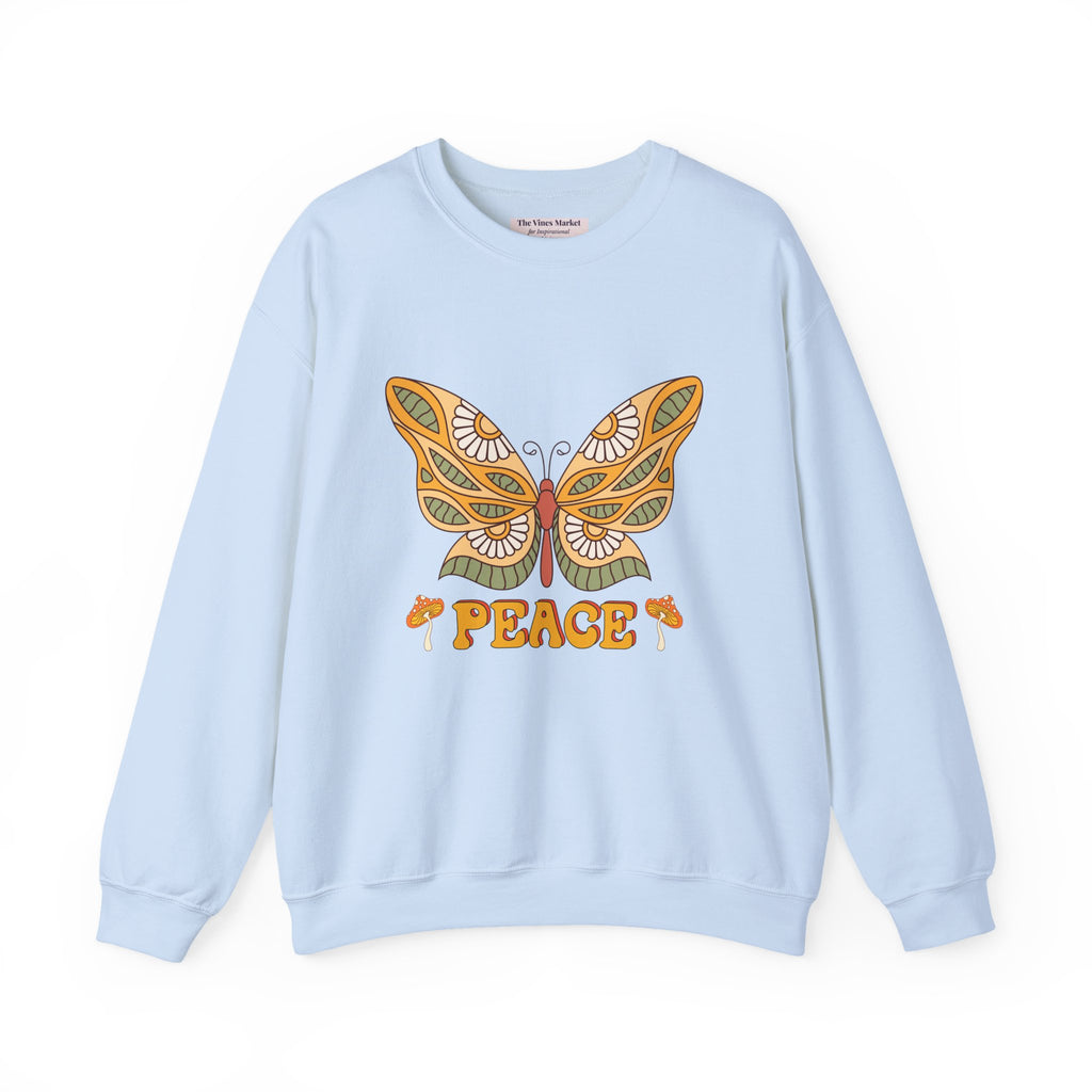 Peace Butterfly Crewneck Sweatshirt — Retro Floral Graphic Pullover