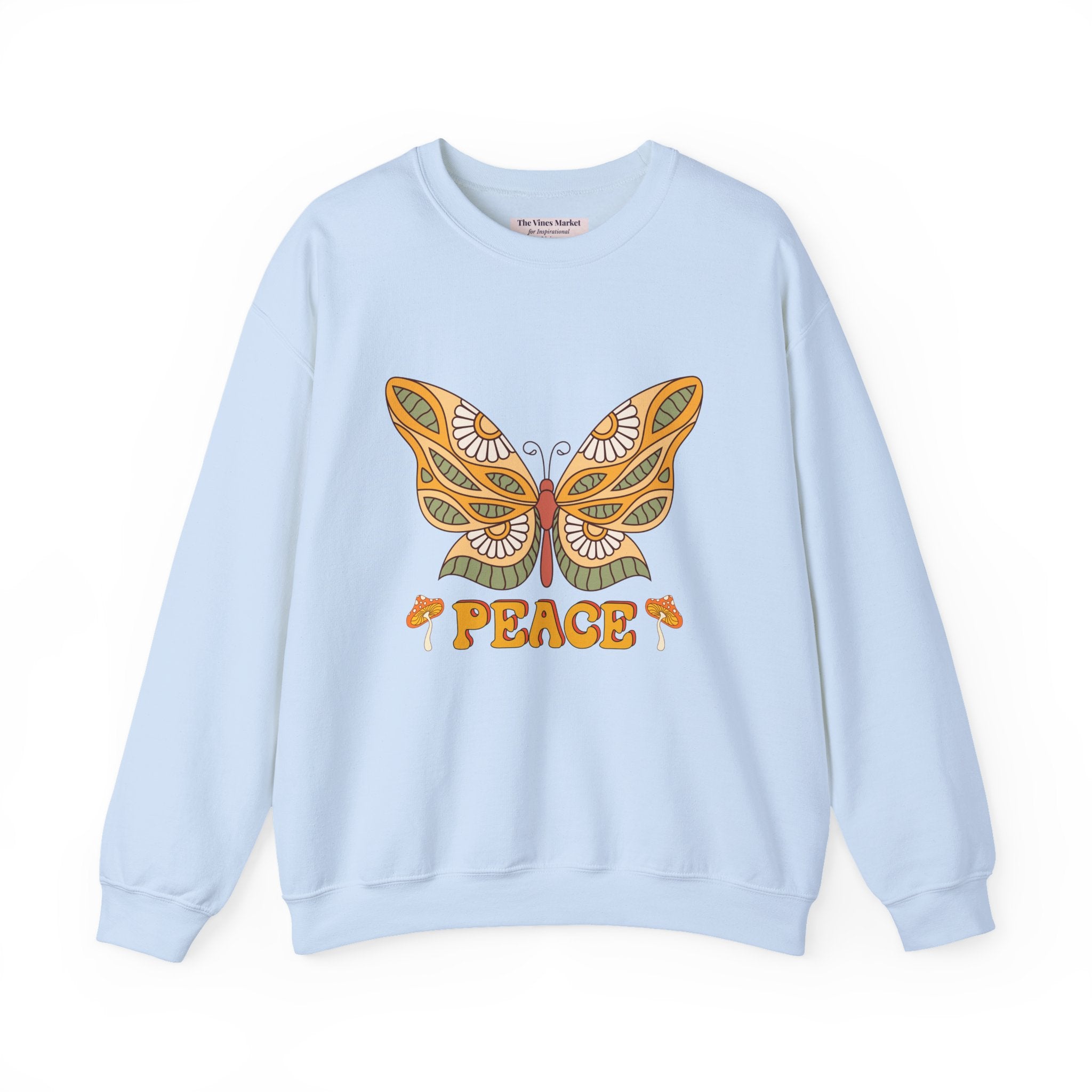 Peace Butterfly Crewneck Sweatshirt — Retro Floral Graphic Pullover