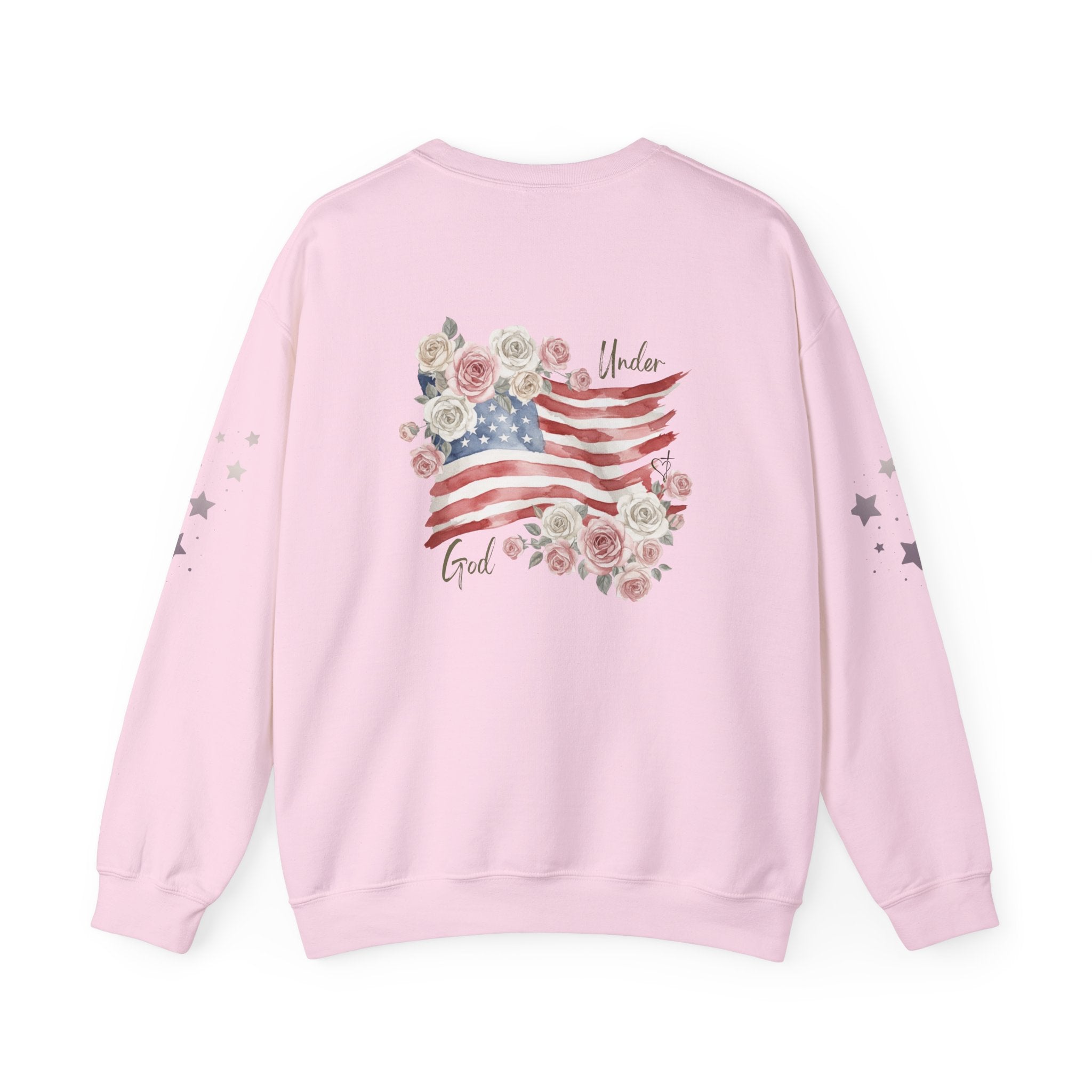 Under God | Watercolor Flag & Roses Women's Crewneck Sweatshirt