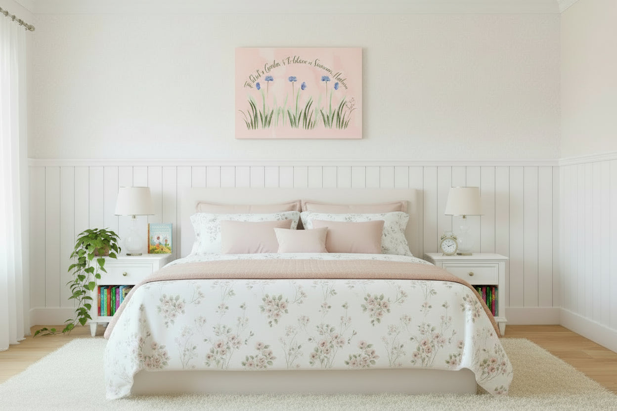To Plant a Garden Is to Believe in Tomorrow Canvas Print – Audrey Hepburn Quote (Peach) Matte stretch Canvas