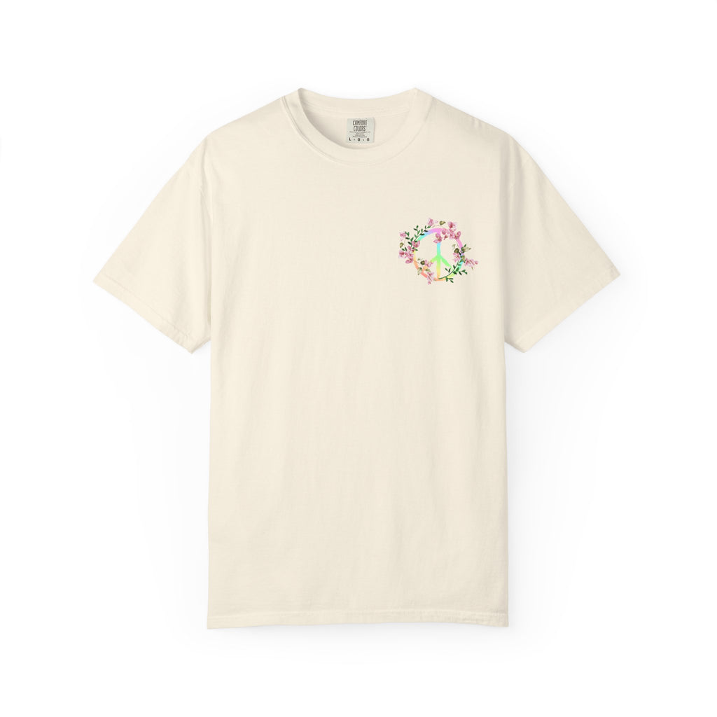Signature Peace & Love Floral T-Shirt — Pastel Peace Sign Graphic
