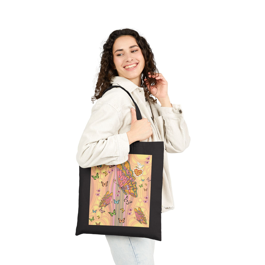 Peace Butterfly Tote — "My Peace I Give You" St. John 14:27 Cotton Canvas Tote