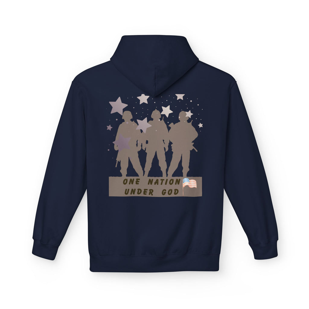 One Nation Under God | Patriotic Soldiers Zipped Hoodie: Men's Midweight Softstyle Fleece Hoodie