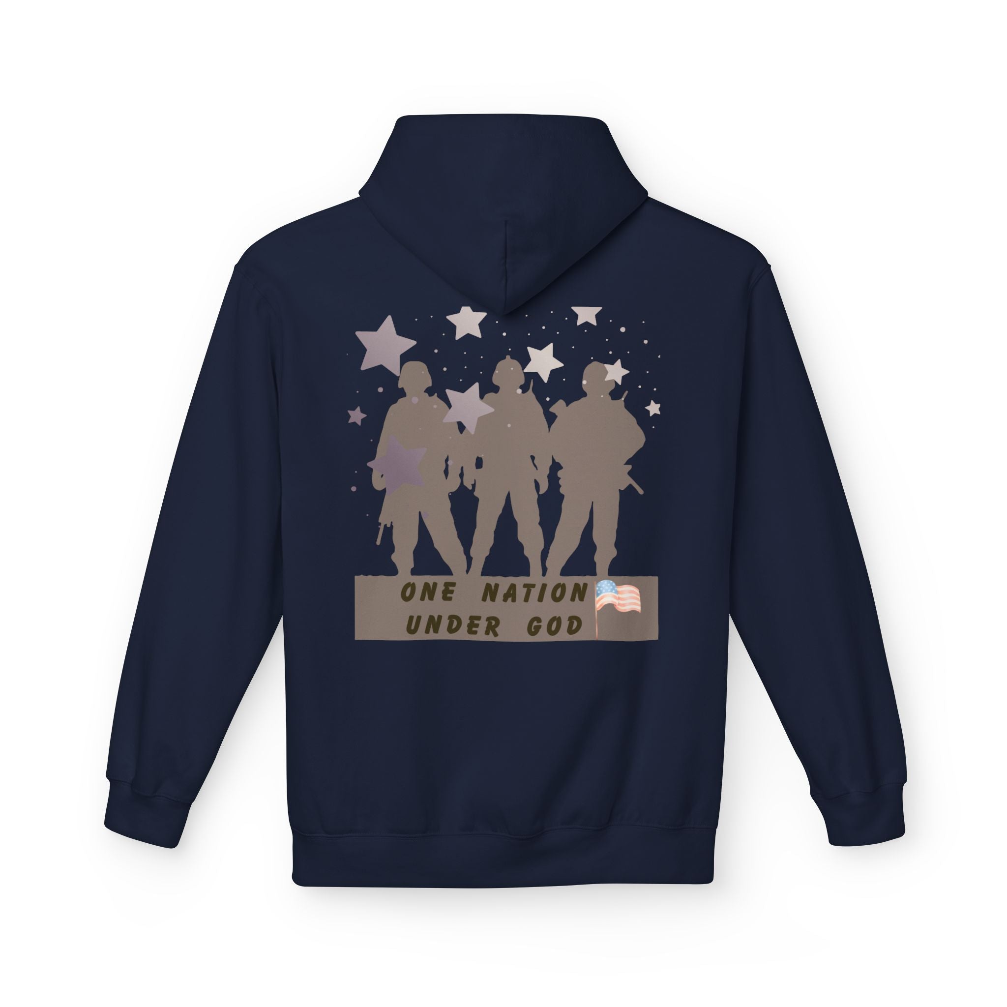 One Nation Under God | Patriotic Soldiers Zipped Hoodie: Men's Midweight Softstyle Fleece Hoodie