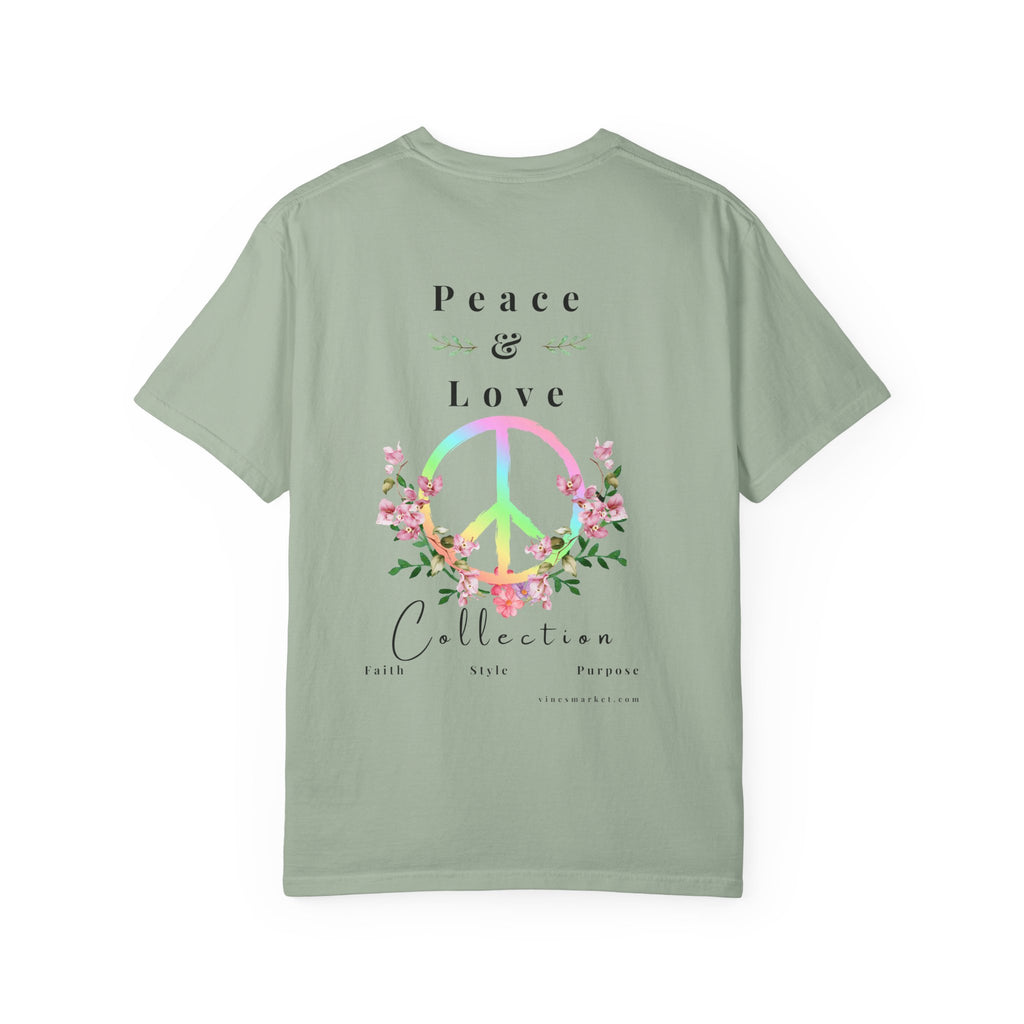 Signature Peace & Love Floral T-Shirt — Pastel Peace Sign Graphic