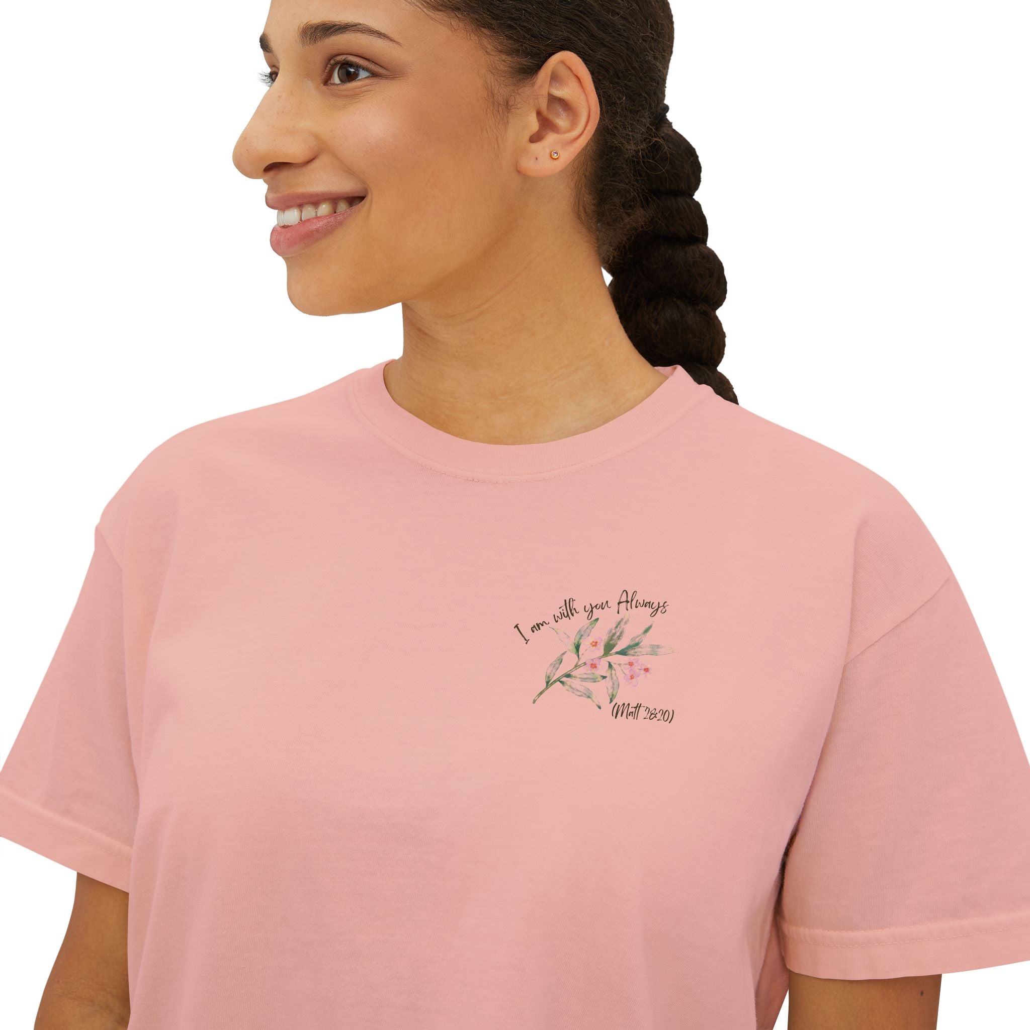 I Am With You Always | Matthew 28:20 Floral Cropped T-Shirt – Faith Tee Adult Female