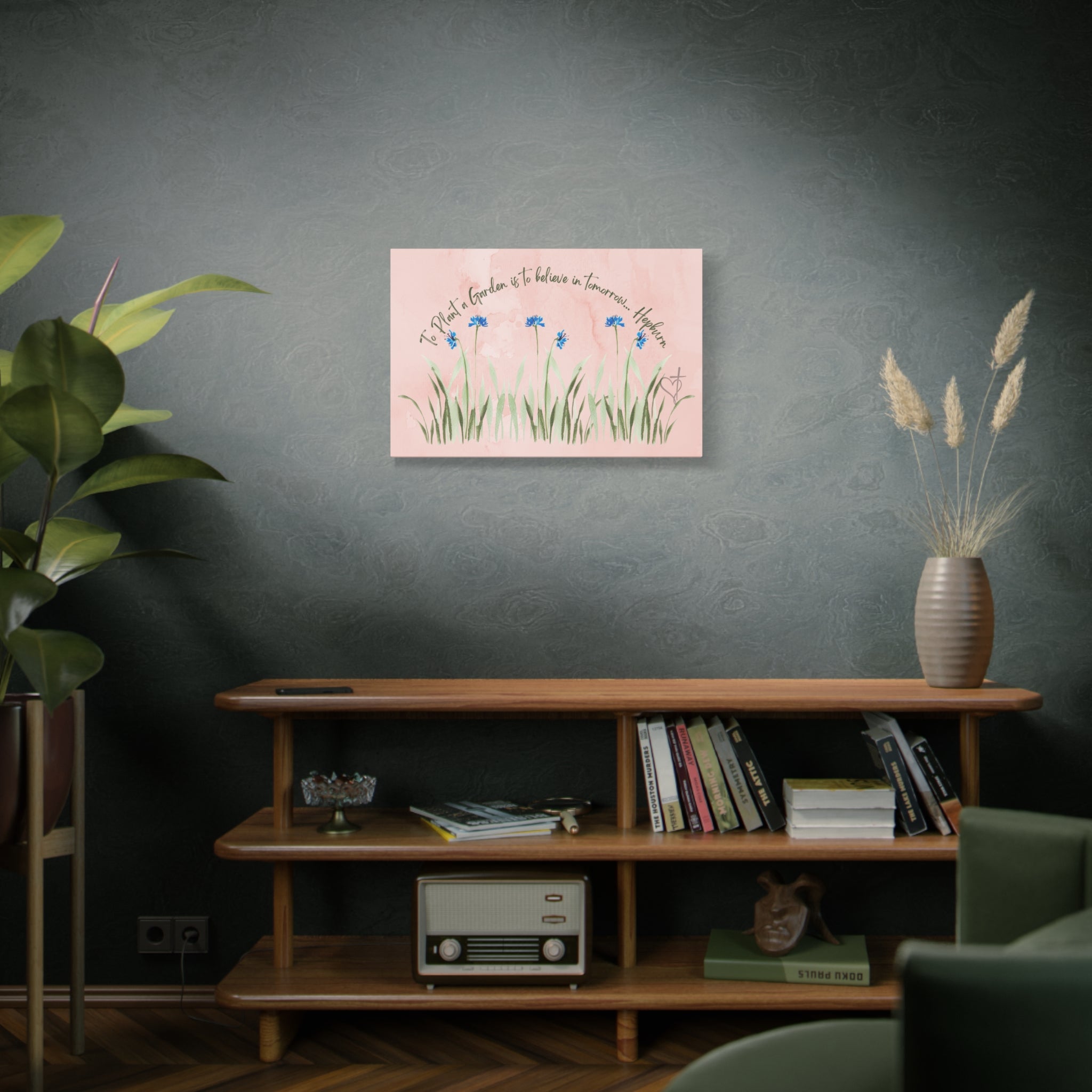 To Plant a Garden Is to Believe in Tomorrow Canvas Print – Audrey Hepburn Quote (Peach) Matte stretch Canvas