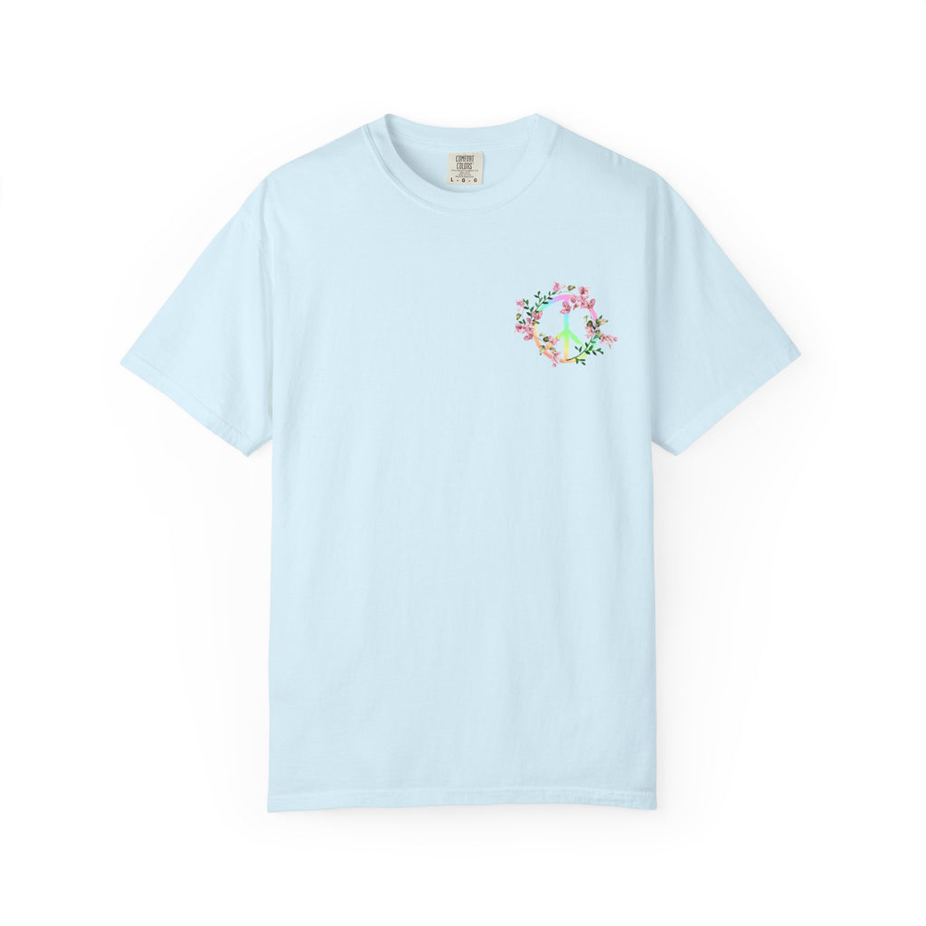 Signature Peace & Love Floral T-Shirt — Pastel Peace Sign Graphic
