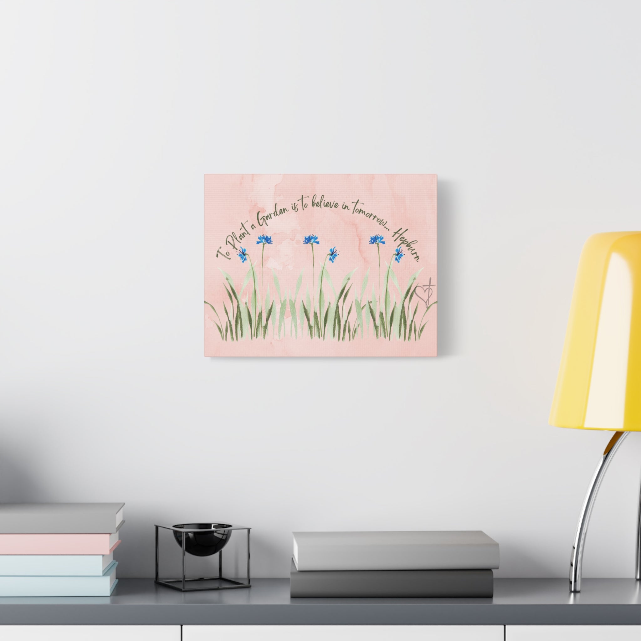 To Plant a Garden Is to Believe in Tomorrow Canvas Print – Audrey Hepburn Quote (Peach) Matte stretch Canvas