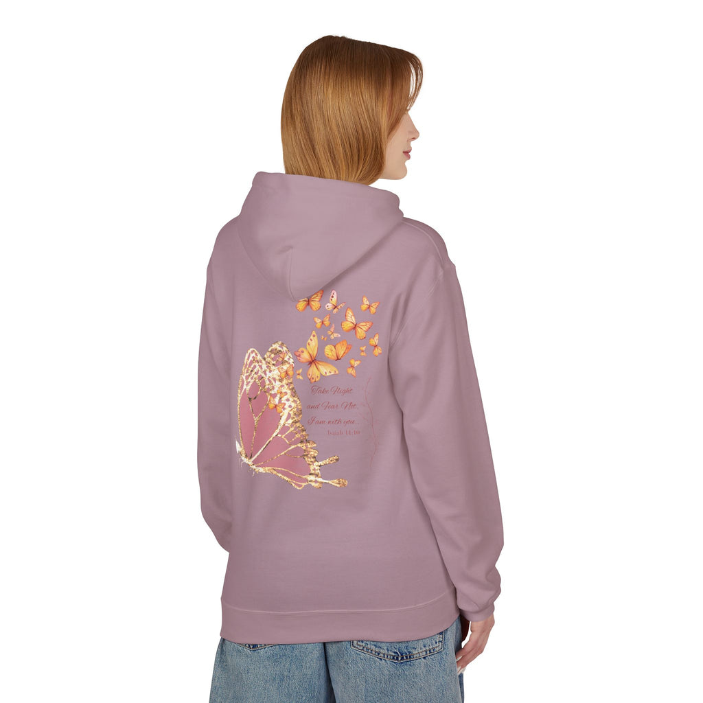 Adult Female Lightweight Soft Fleece Style Hoodie With Pockets:  "I am With You"  (Isaiah 41:10)
