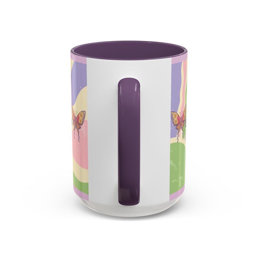 Peace & Love Good Vibes Ceramic Mug — Boho Butterfly & Dove Design (11, 15oz)