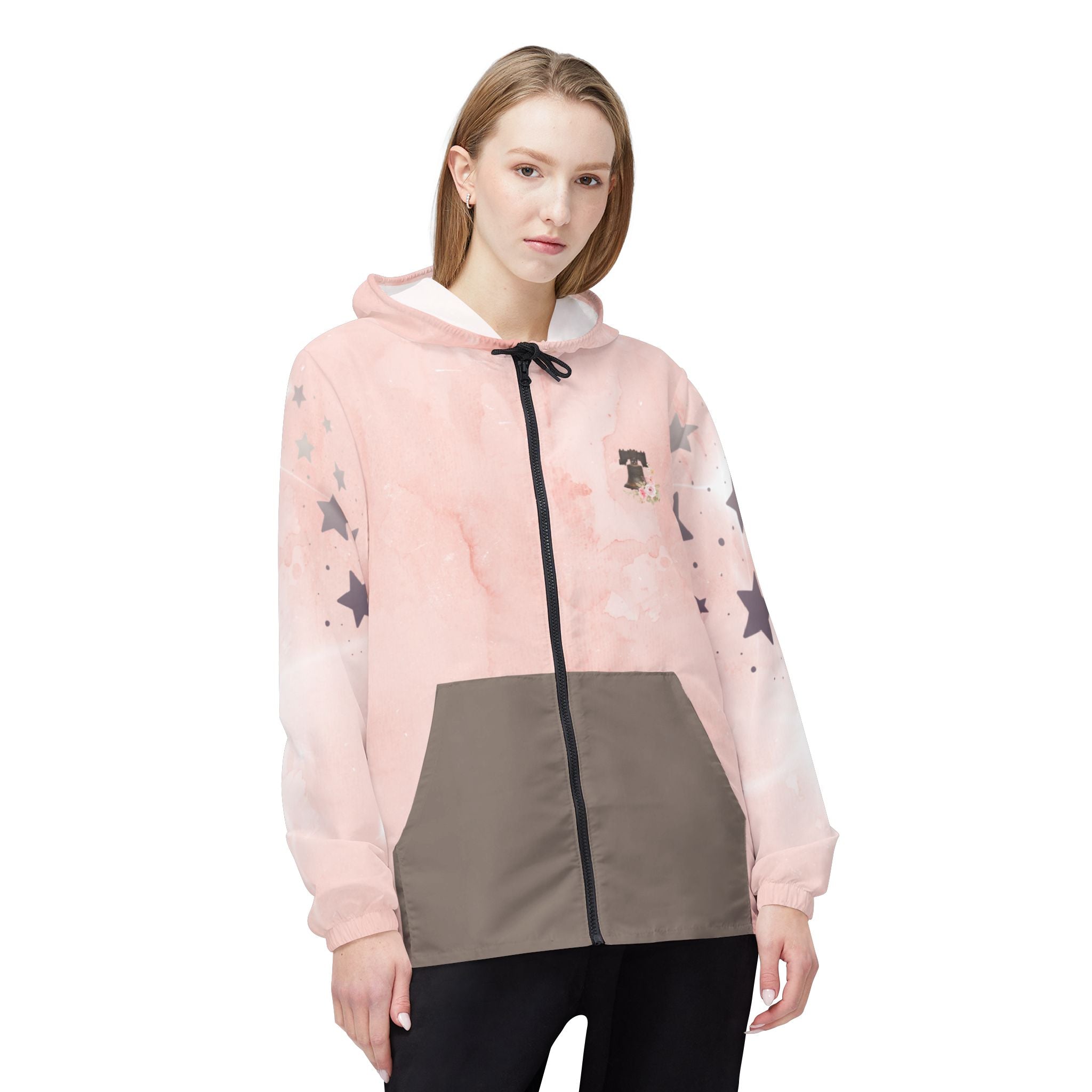 Under God | Watercolor Roses & Flag Women's  Windbreaker Jacket - Blush Pink
