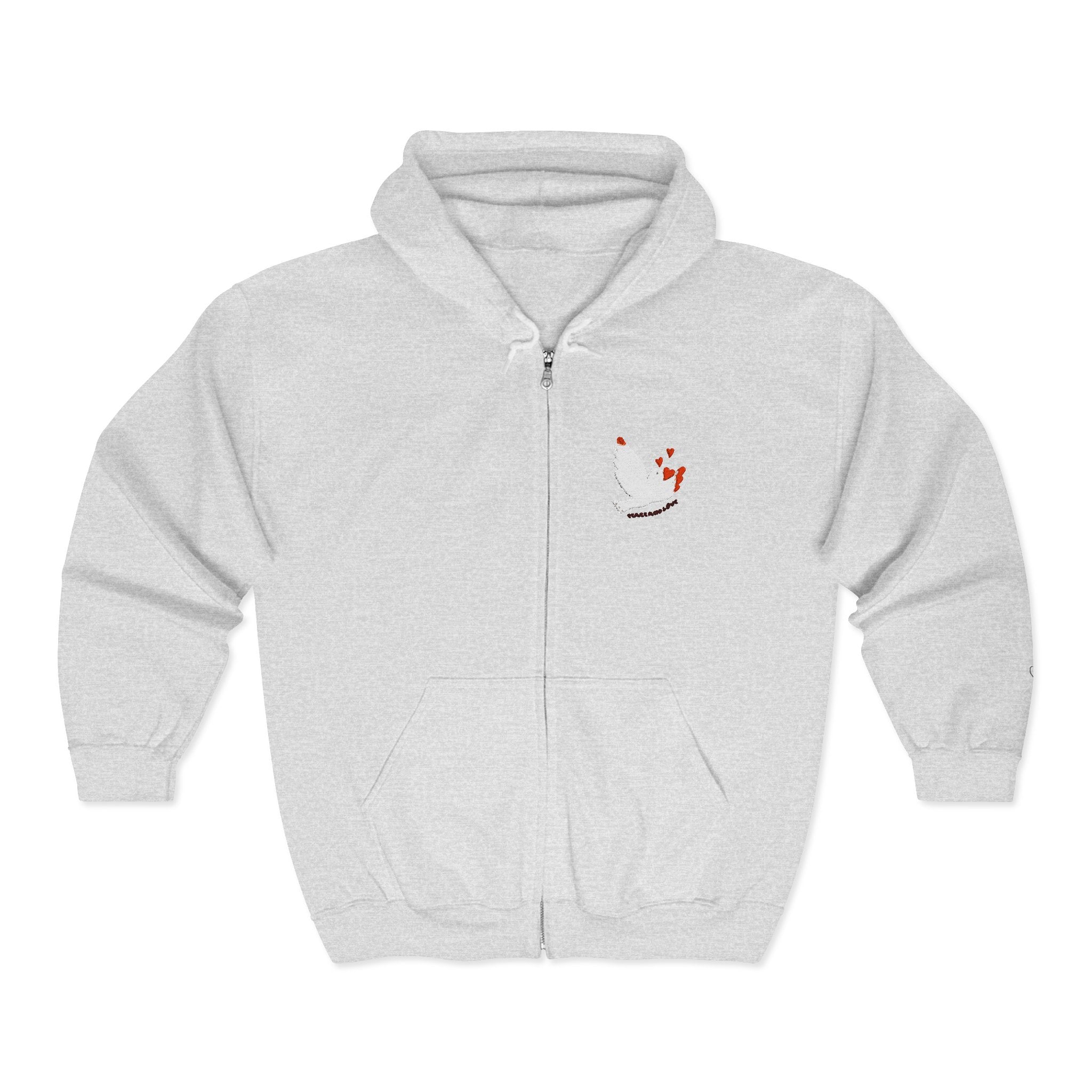 Adult Female Embroidered Zippered Hoodie:  Peace and Love