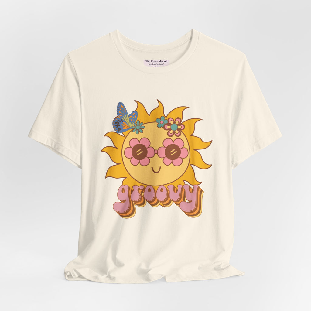 Groovy Sunflower Tee — 70s Retro Sun Graphic T-Shirt