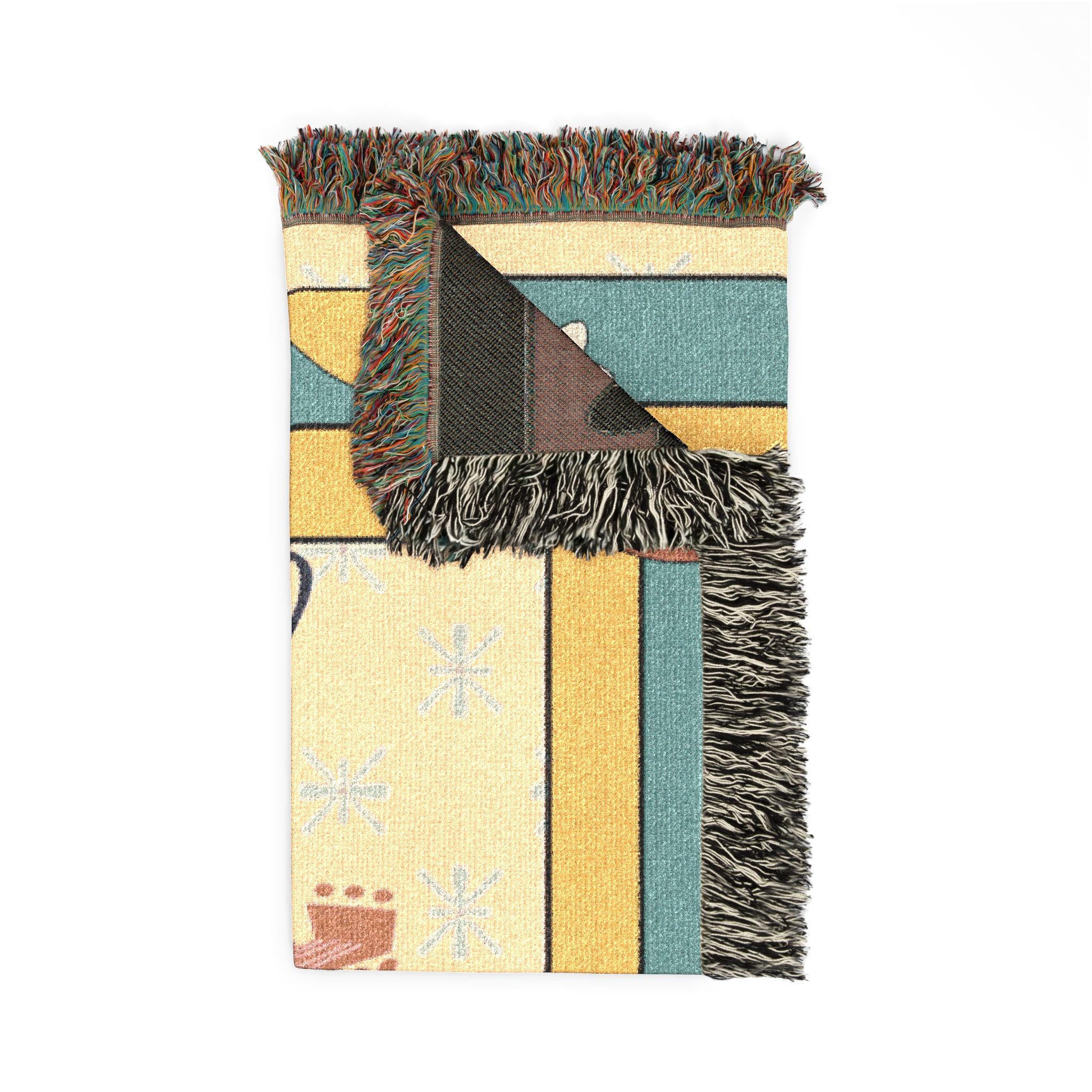 Groovy 70s Hippie Guitar Throw Blanket — Retro Teal & Mustard Woven Blanket