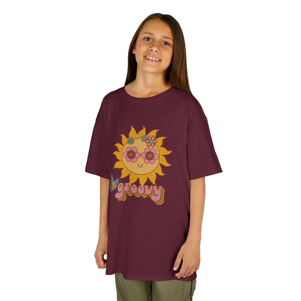 Peace and Love Groovy Sun Kids Tee — Retro 70s Graphic T-Shirt for Boys & Girls