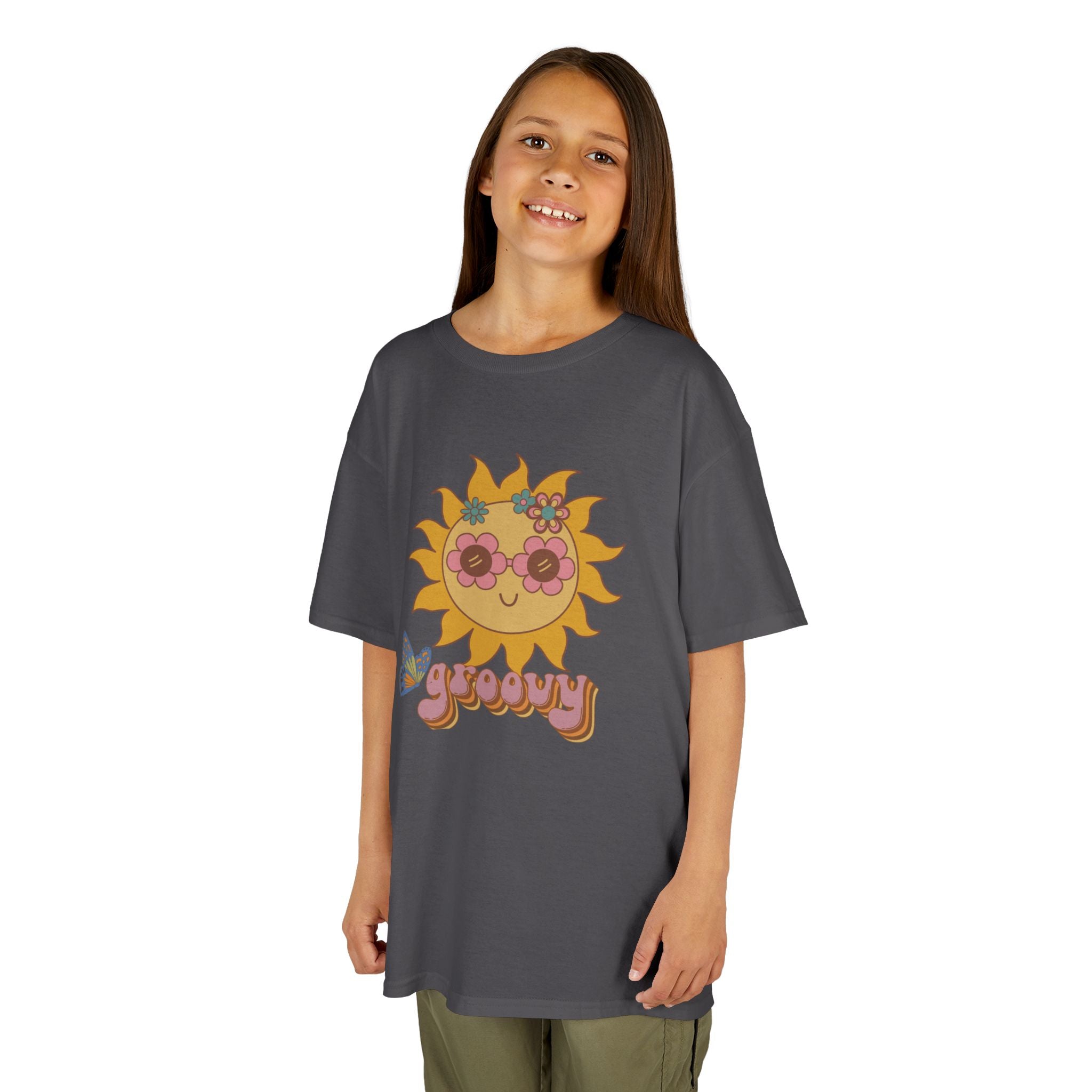 Peace and Love Groovy Sun Kids Tee — Retro 70s Graphic T-Shirt for Boys & Girls