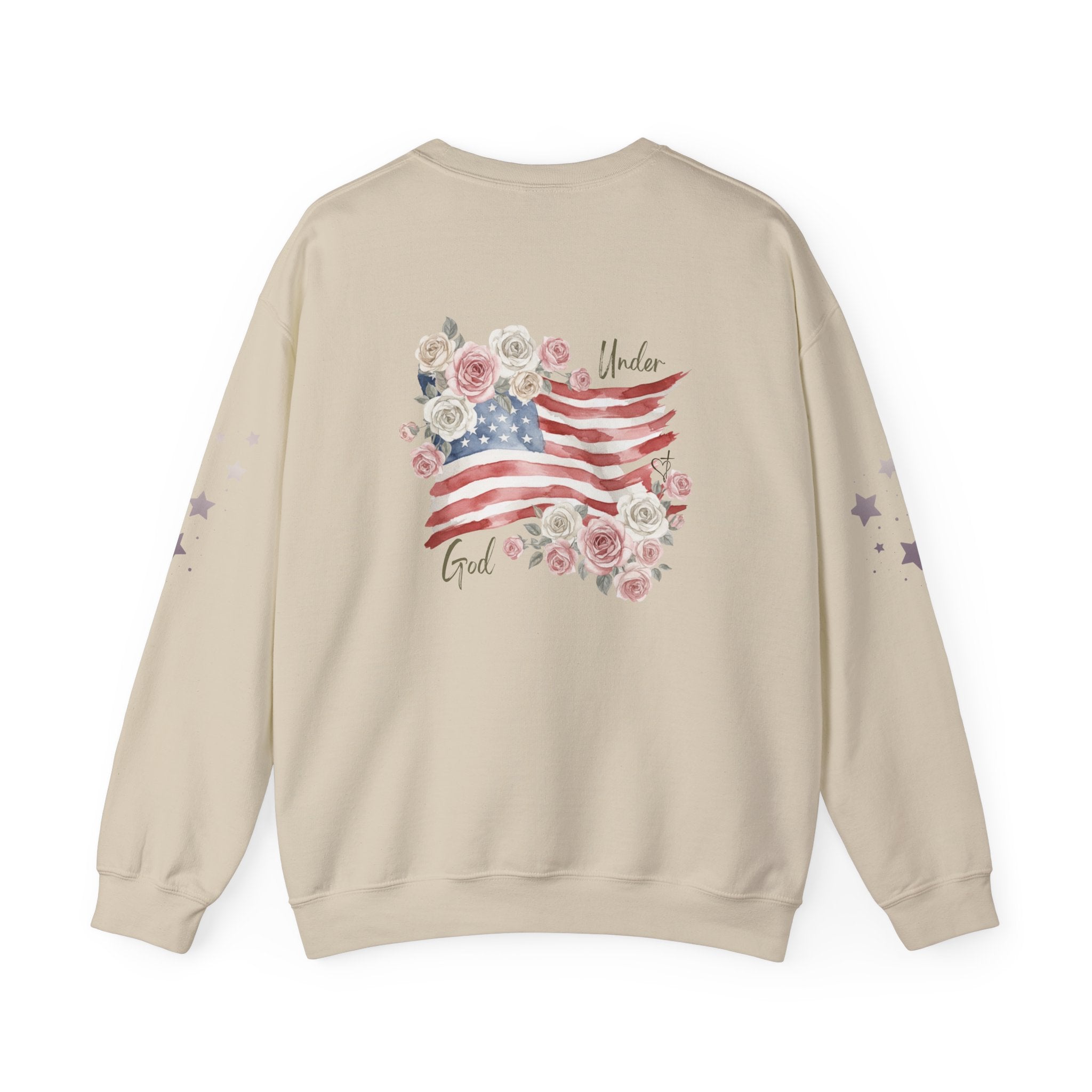 Under God | Watercolor Flag & Roses Women's Crewneck Sweatshirt