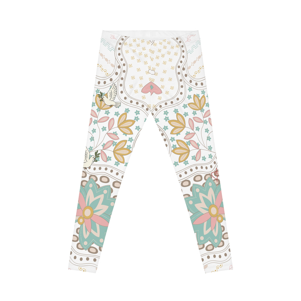 Female Adult Retro Floral Leggings:  Peace Begins With You