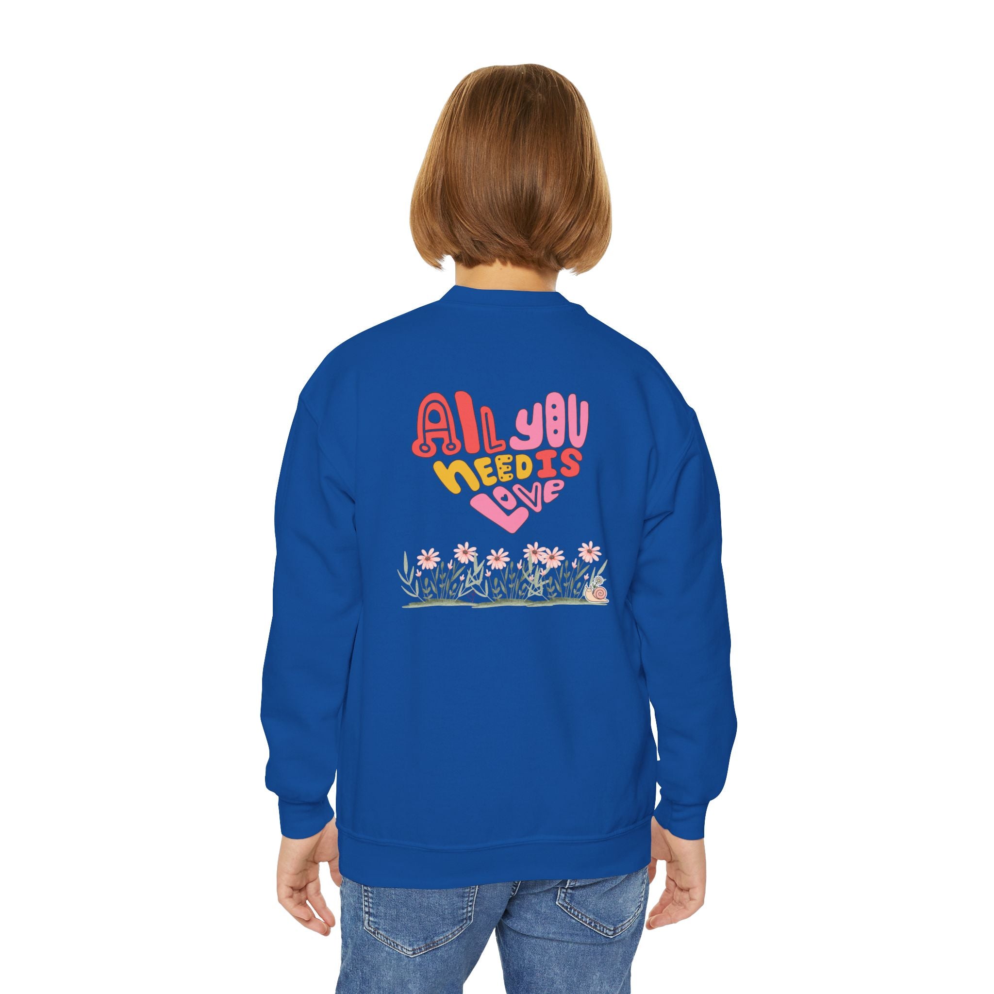 Youth Female Retro Crewneck Sweatshirt:  All You Need is Love
