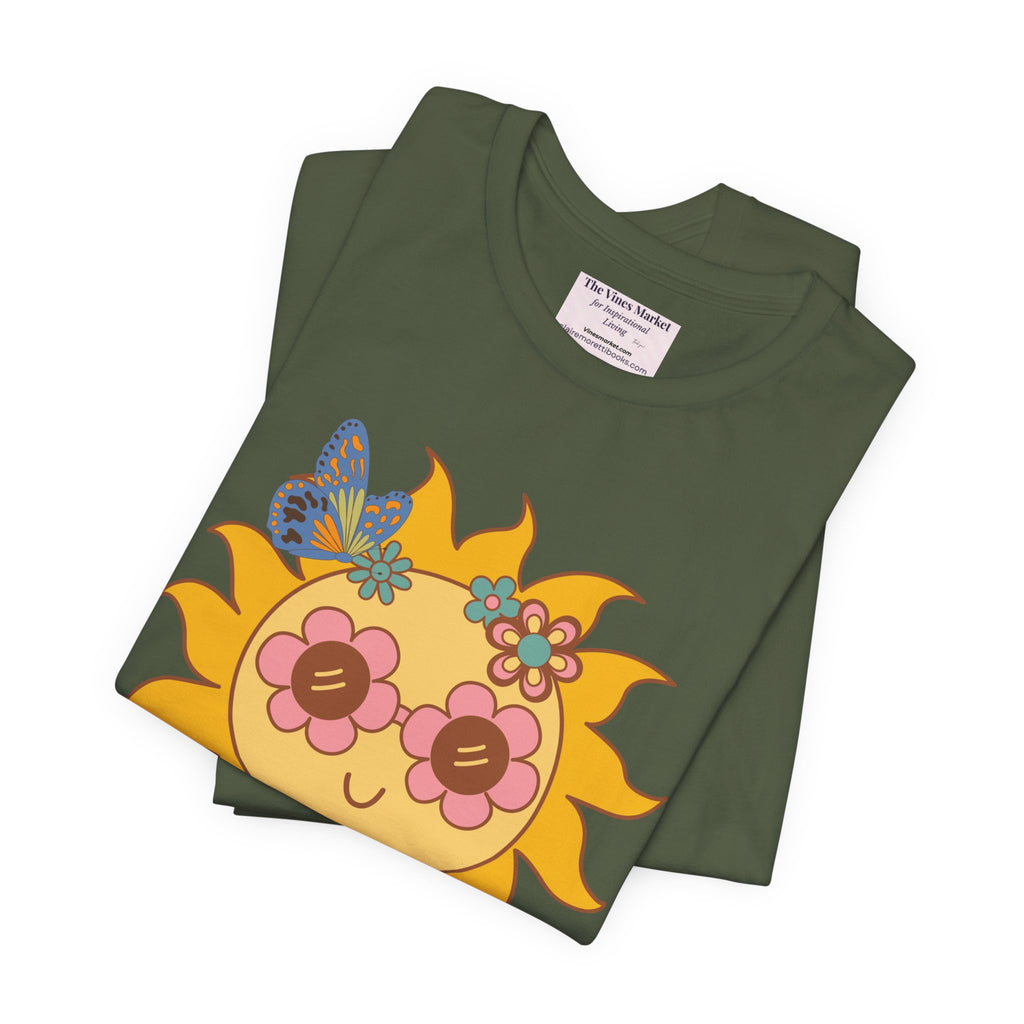 Groovy Sunflower Tee — 70s Retro Sun Graphic T-Shirt