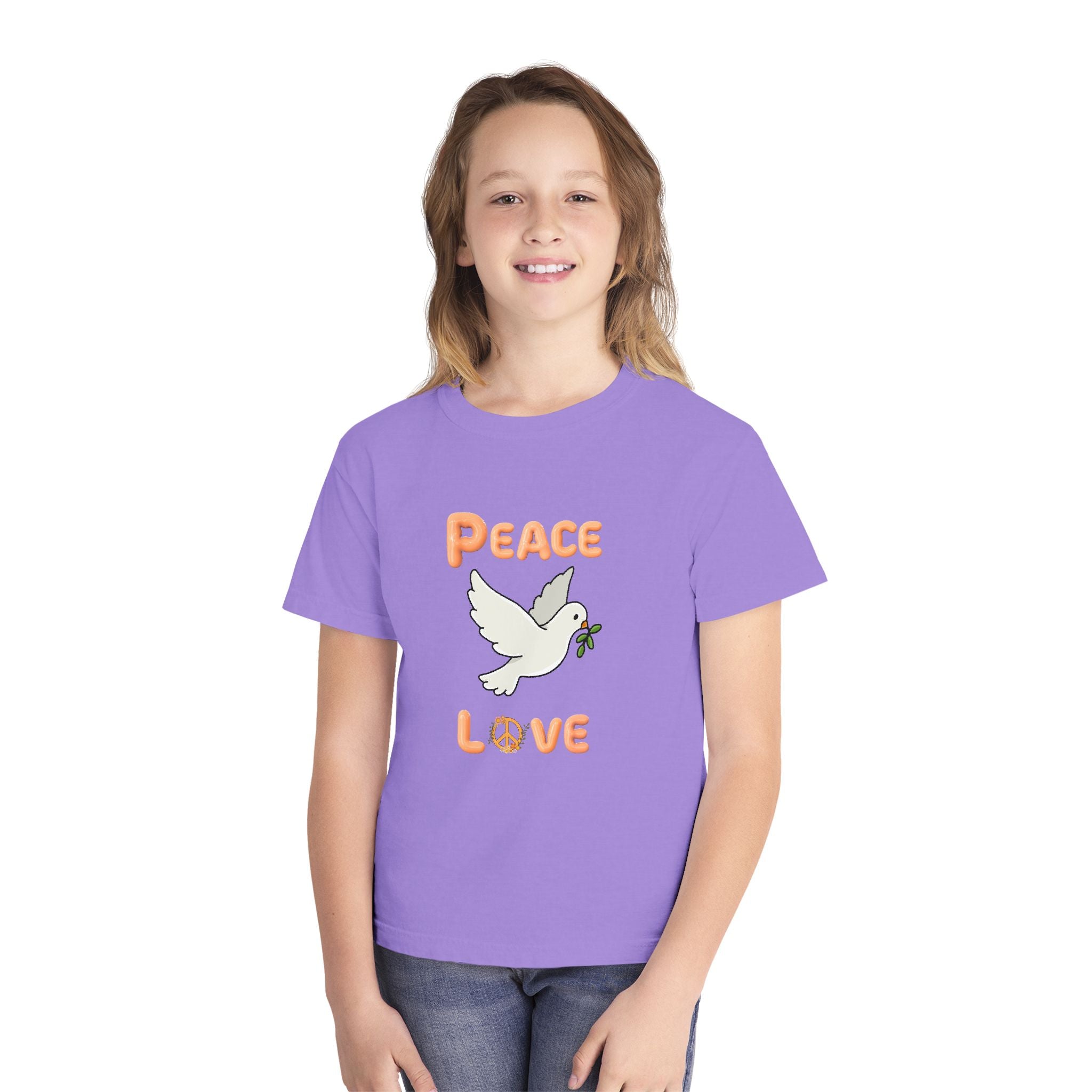 Unisex Youth Cotton Retro Tee:  Peace and Love