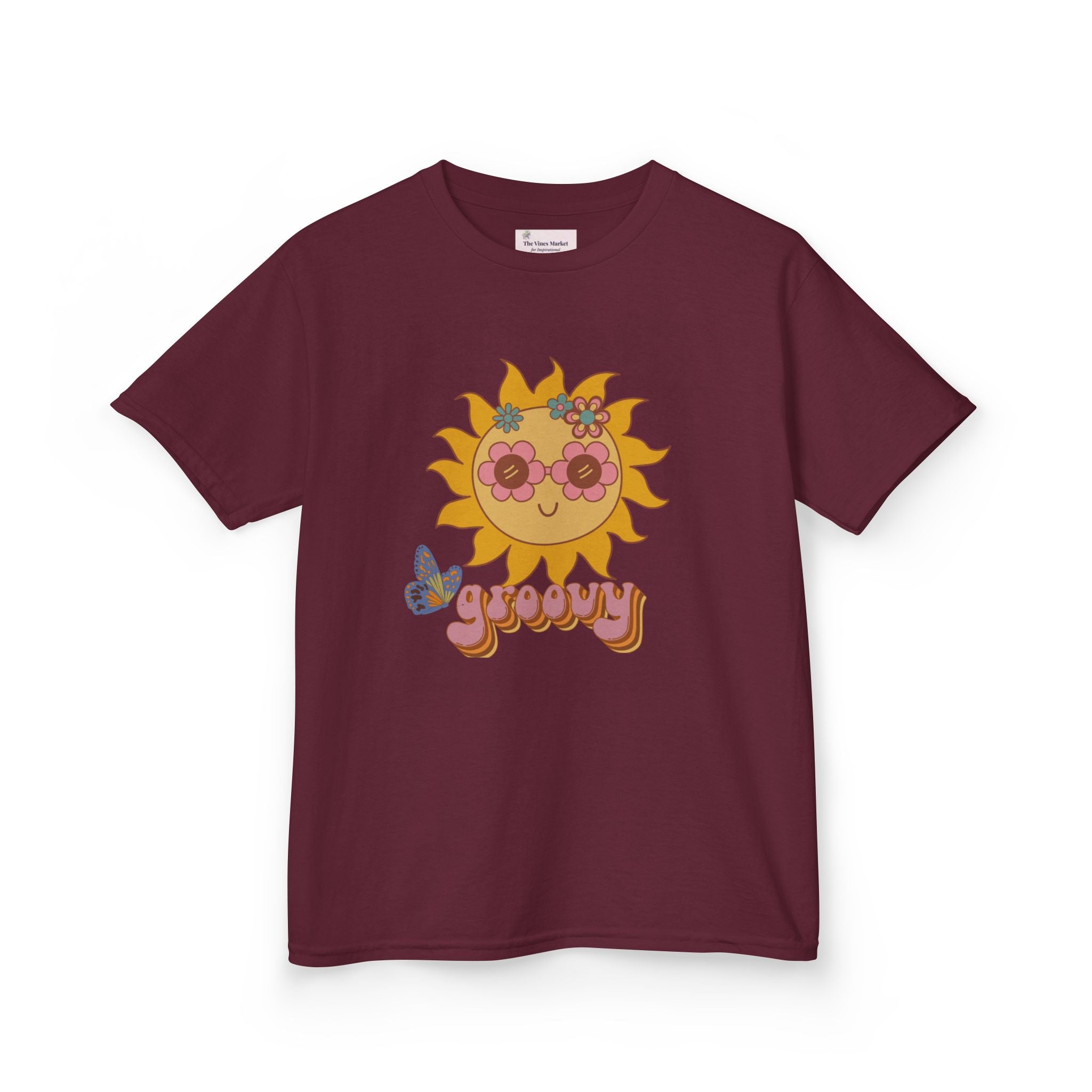 Peace and Love Groovy Sun Kids Tee — Retro 70s Graphic T-Shirt for Boys & Girls