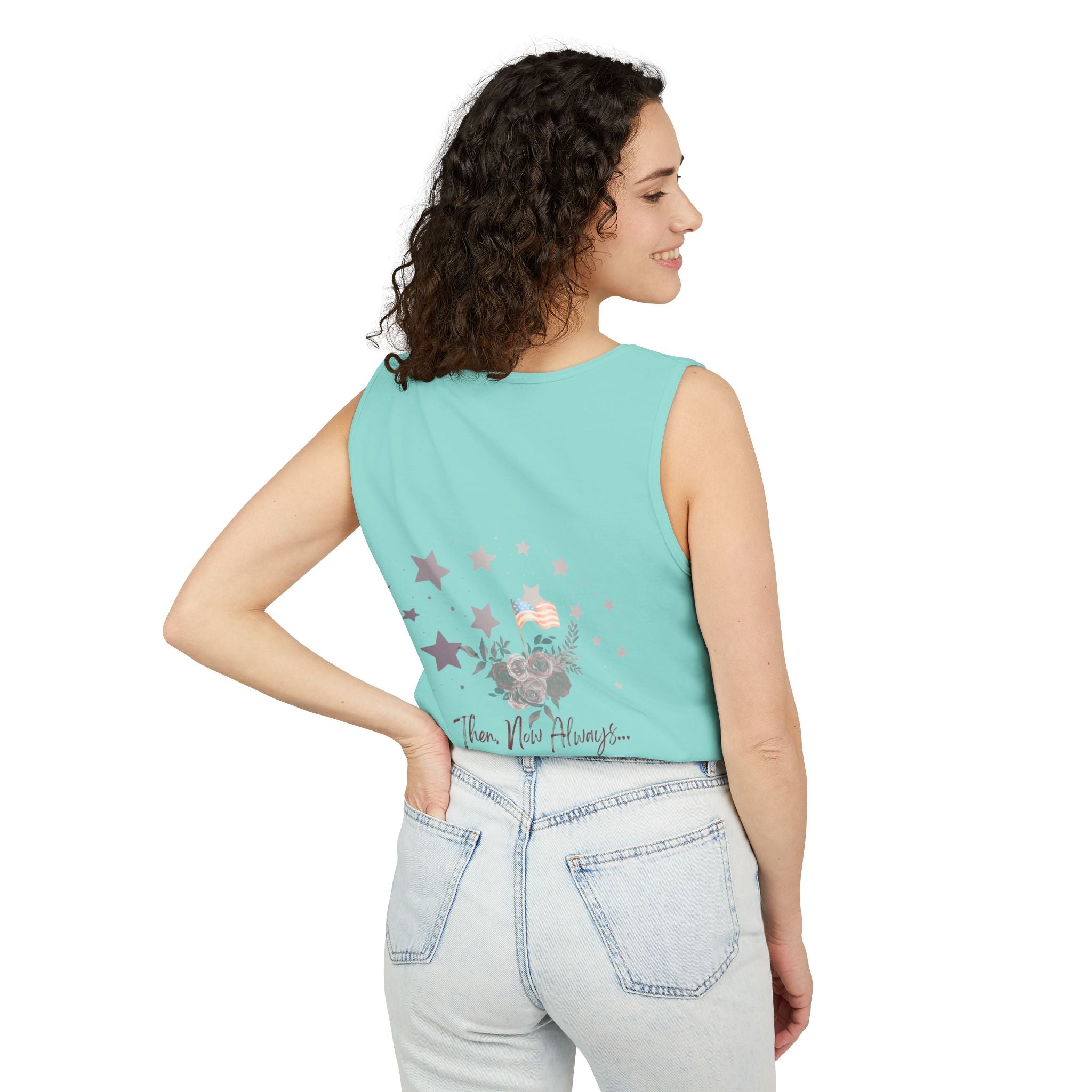 Then, Now and Always | Watercolor Flag & Roses Women's Tank Top