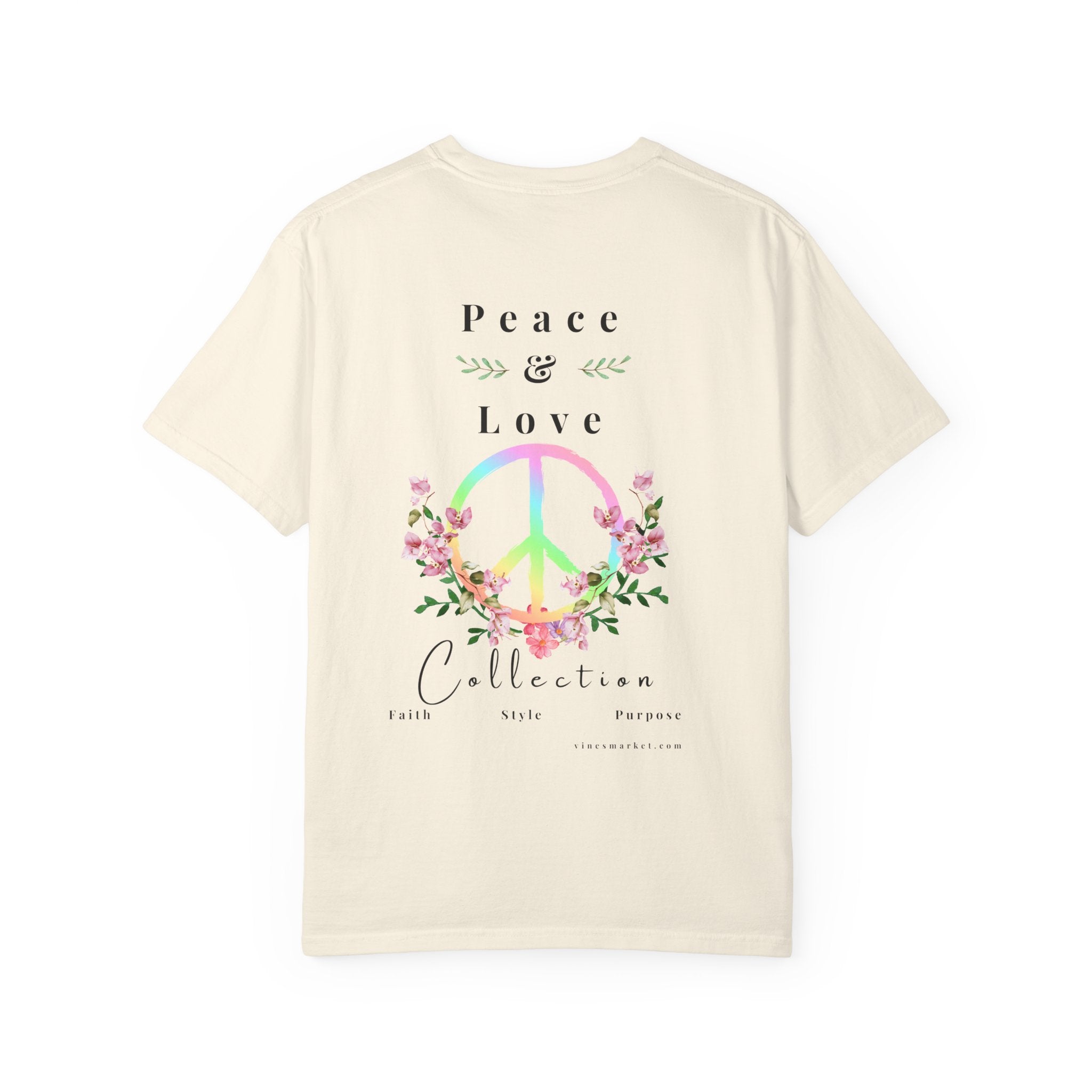 Signature Peace & Love Floral T-Shirt — Pastel Peace Sign Graphic