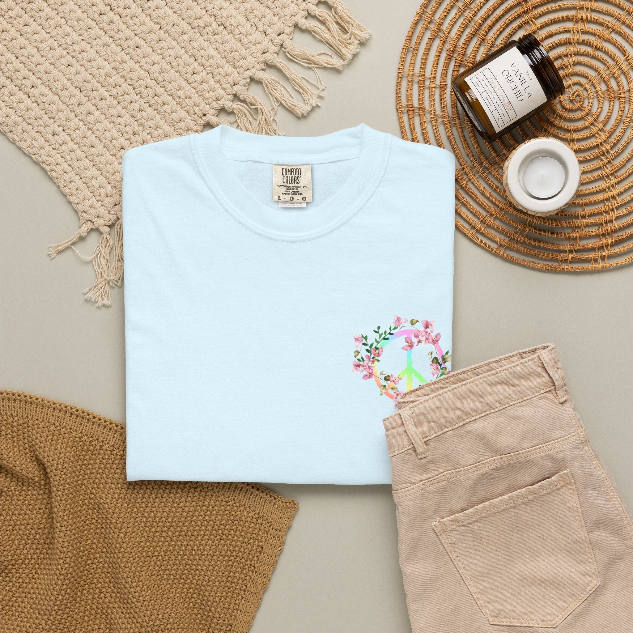Signature Peace & Love Floral T-Shirt — Pastel Peace Sign Graphic