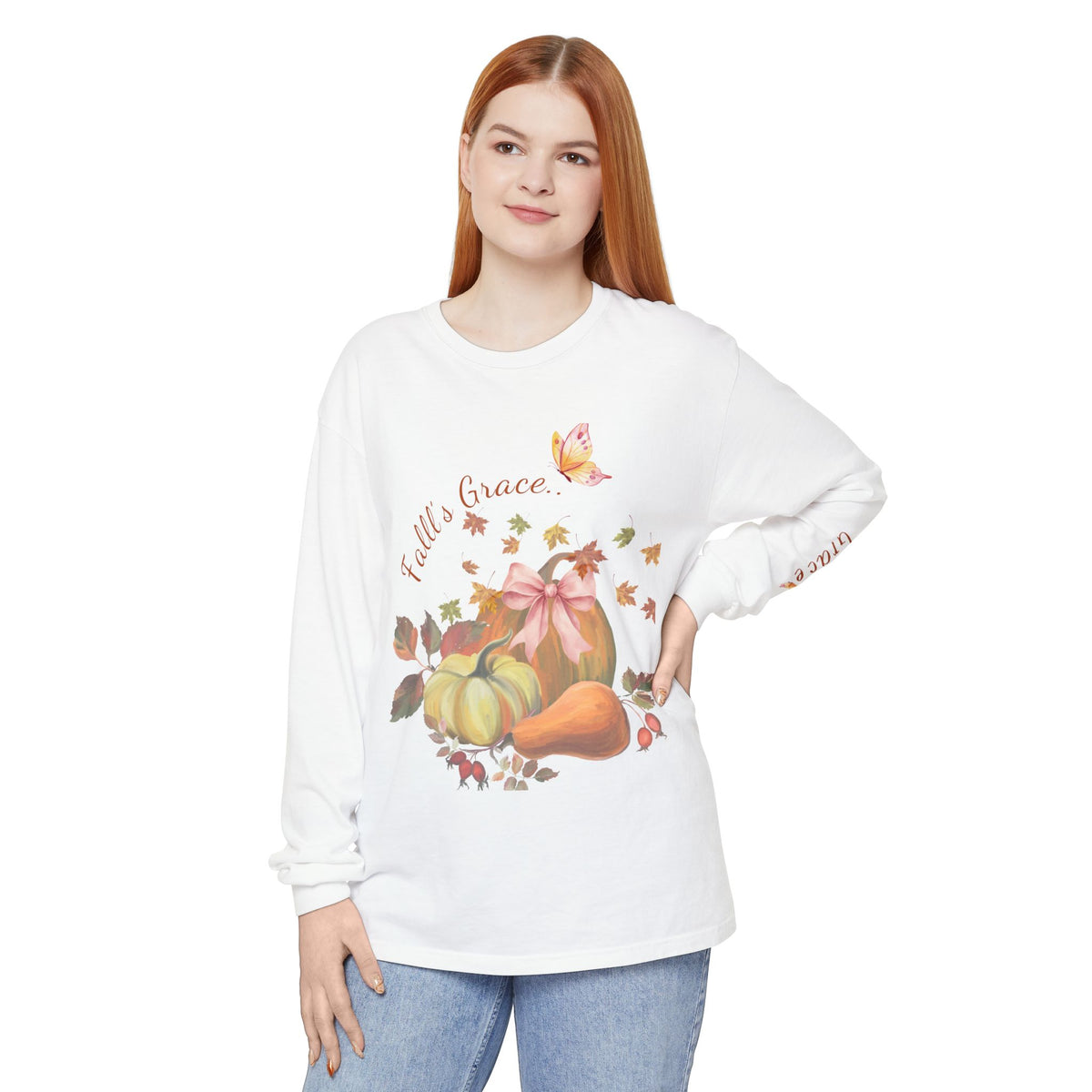 Fall’s Grace | Women’s Pumpkin Long-Sleeve Tee