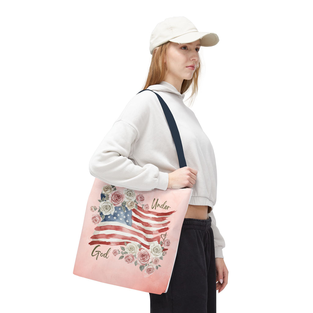 Under God | Watercolor Flag & Roses Tote Bag