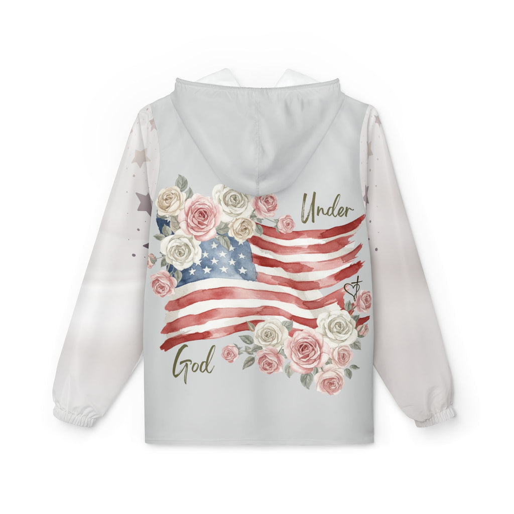 Under God | Gray Watercolor Roses & Flag Women's Windbreaker Jacket