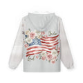 Under God | Gray Watercolor Roses & Flag Women's Windbreaker Jacket