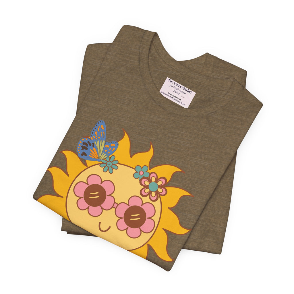 Groovy Sunflower Tee — 70s Retro Sun Graphic T-Shirt
