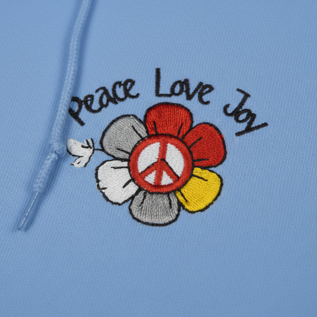 Peace and Love Embroidered Zippered Hoodie -- For Her