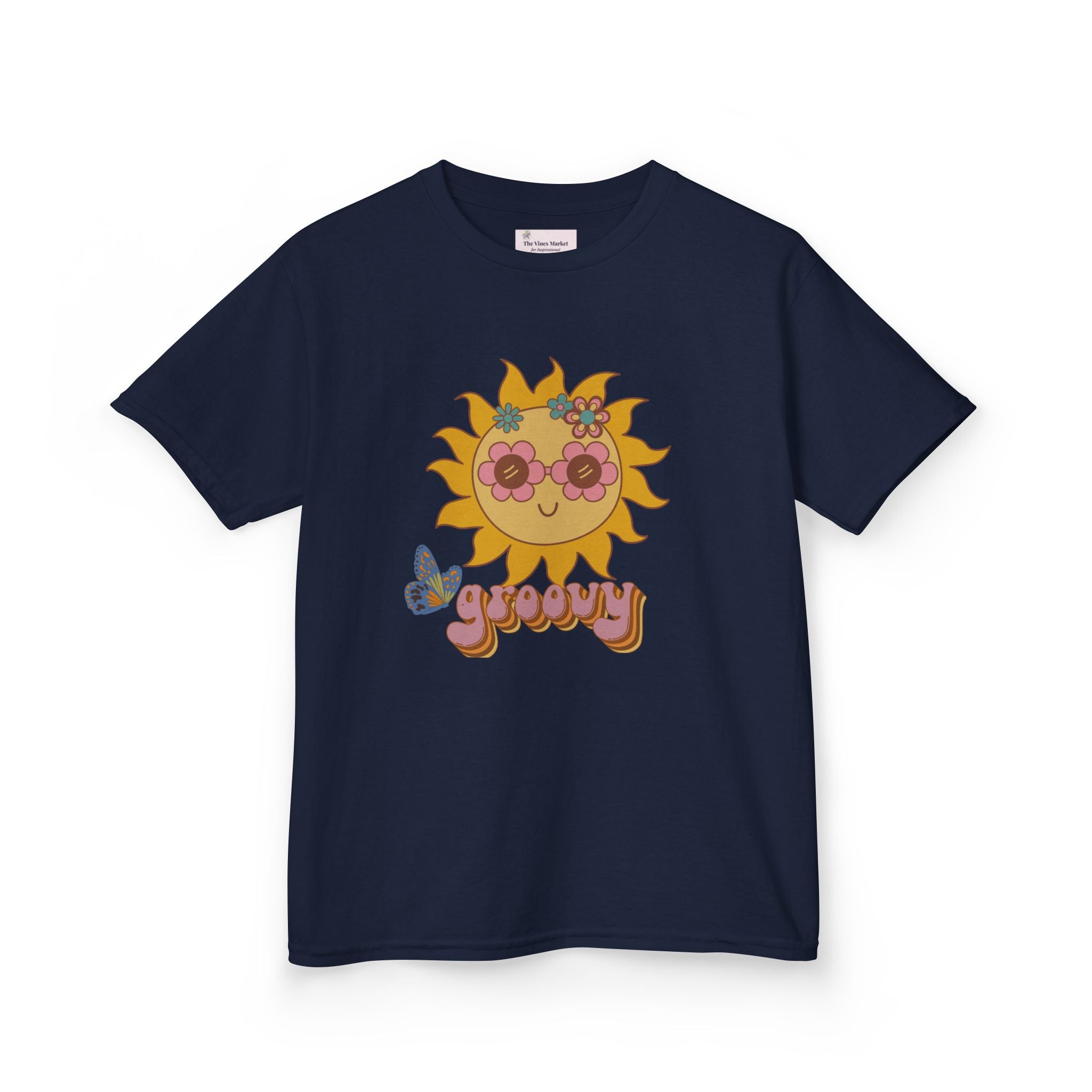 Peace and Love Groovy Sun Kids Tee — Retro 70s Graphic T-Shirt for Boys & Girls