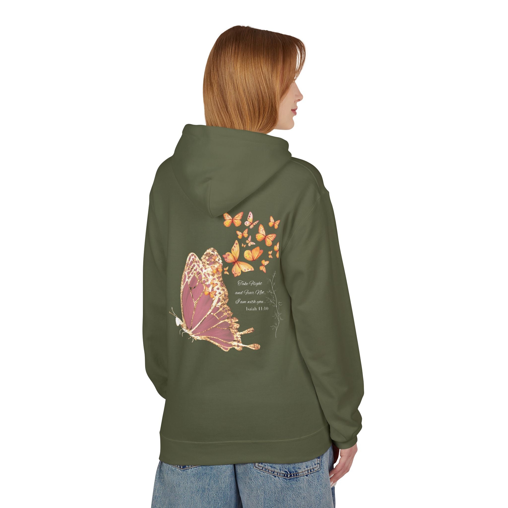 Adult Female Lightweight Soft Fleece Style Hoodie With Pockets:  "I am With You"  (Isaiah 41:10)