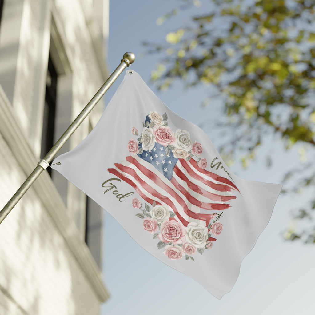 Under God American Flag - Vintage Cabbage Roses US Flower