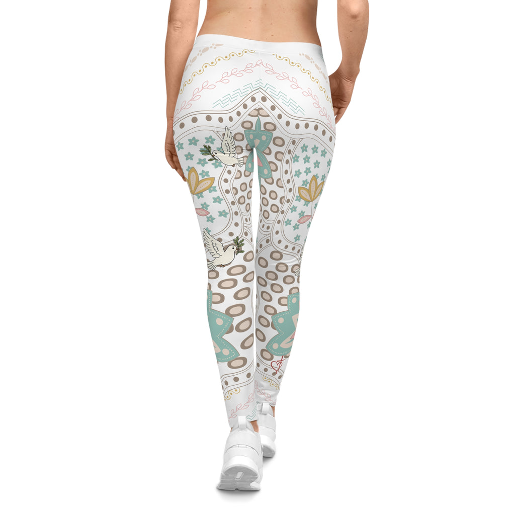 Female Adult Retro Floral Leggings:  Peace Begins With You