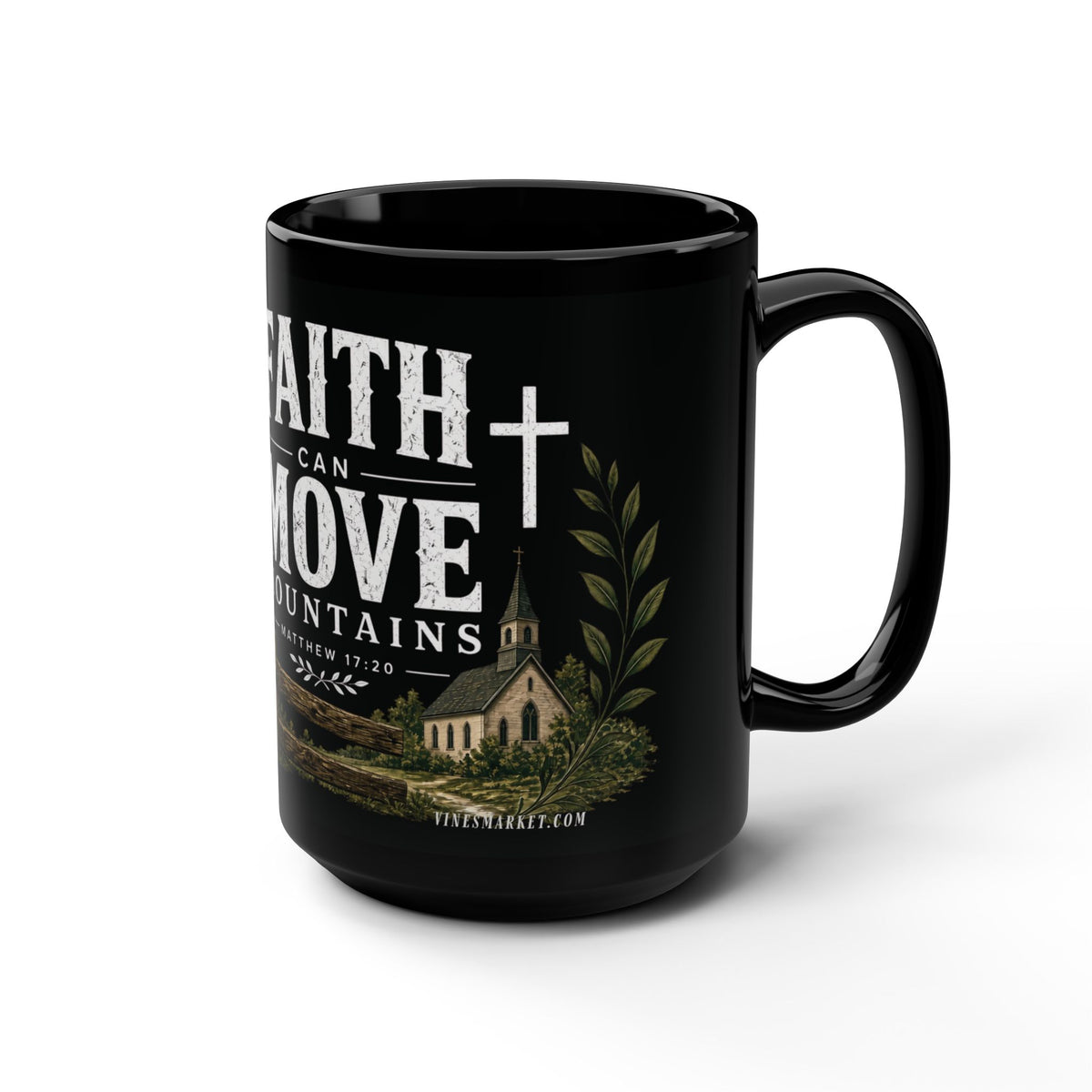 Faith Can Move Mountains | Black Ceramic Mug, 15oz