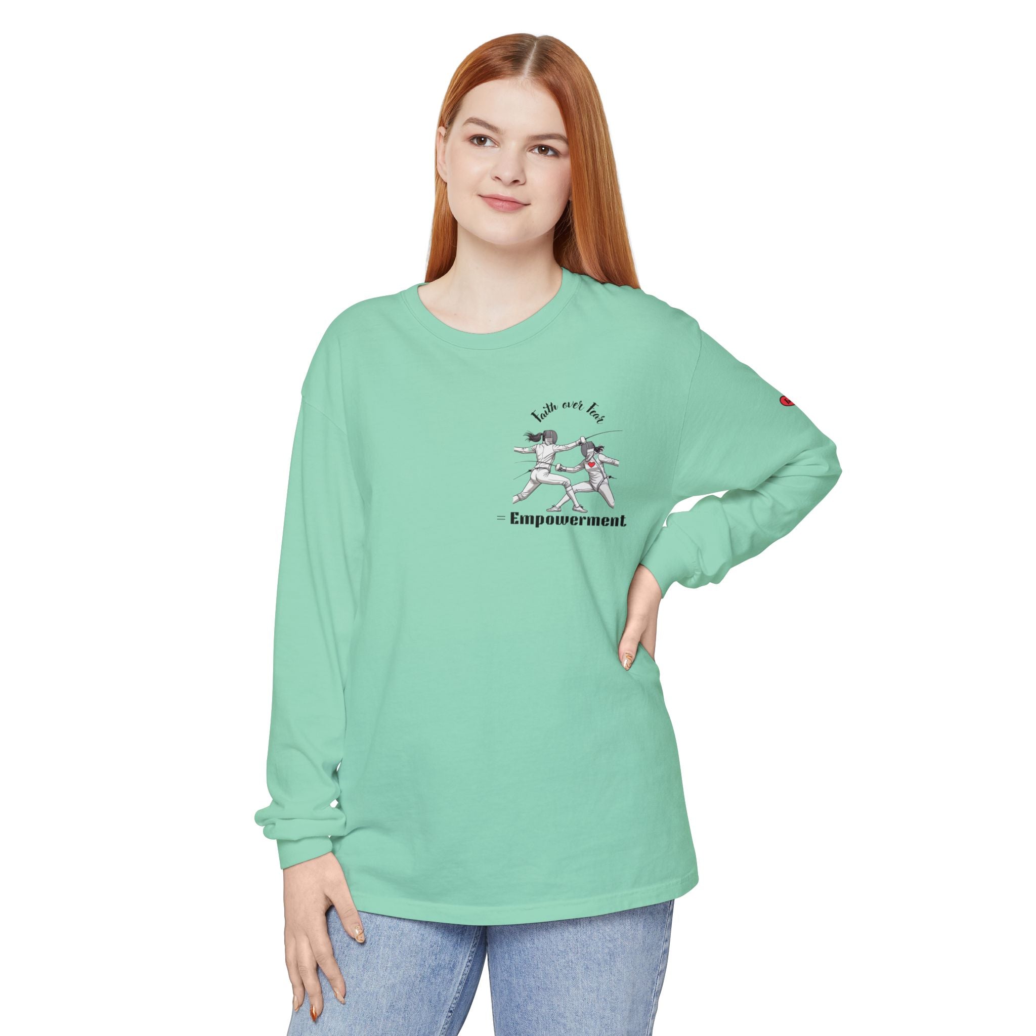 Faith Over Fear – Empowerment Long Sleeve Fencing Tee for Women & Girls